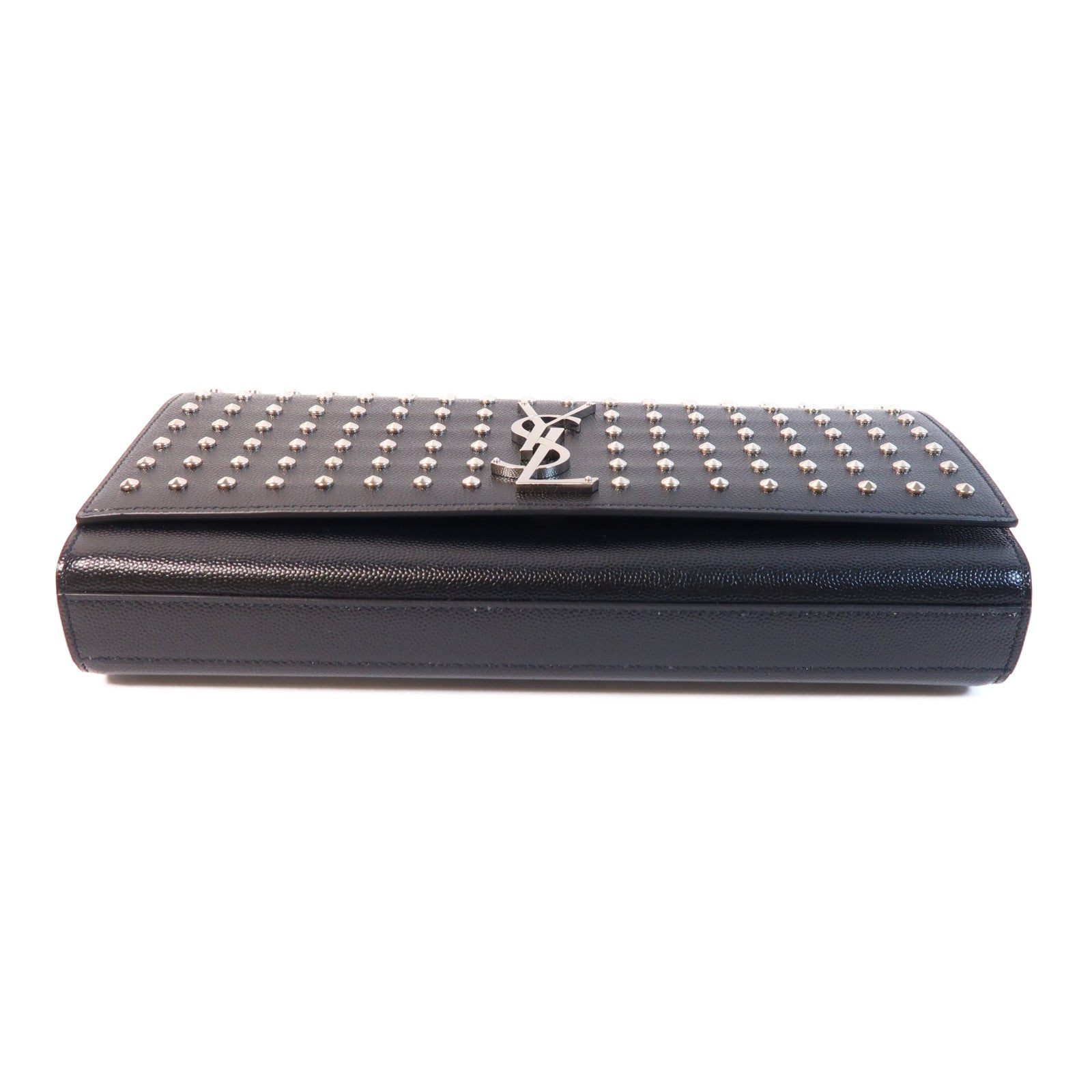 SAINT LAURENT 牛皮皮革Grain De poudre Matelasse studd銀扣手拿包