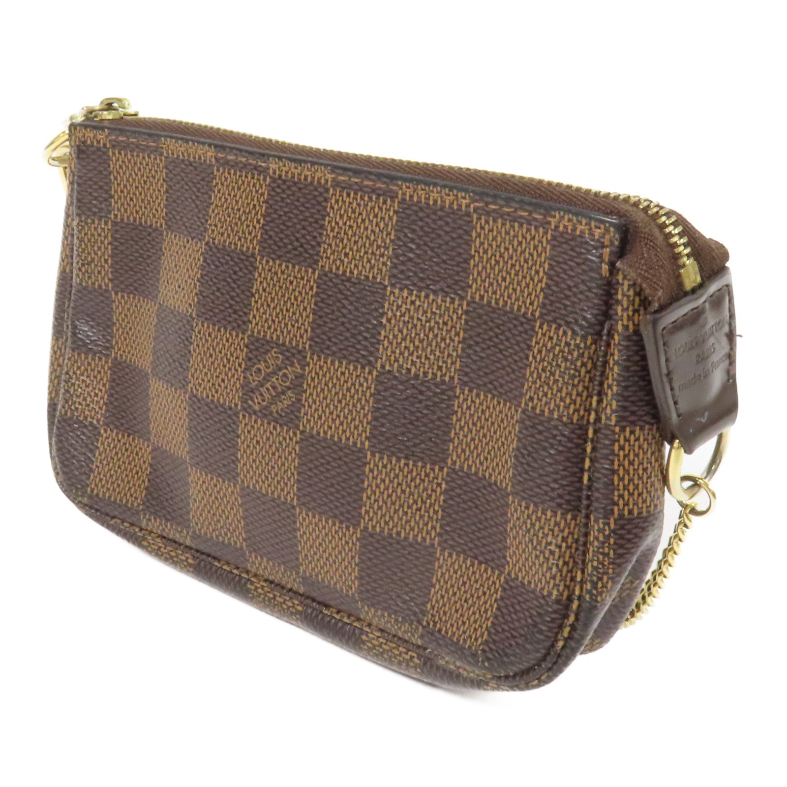 LOUIS VUITTON Damier Mini Pochette金扣鏈帶手挽袋