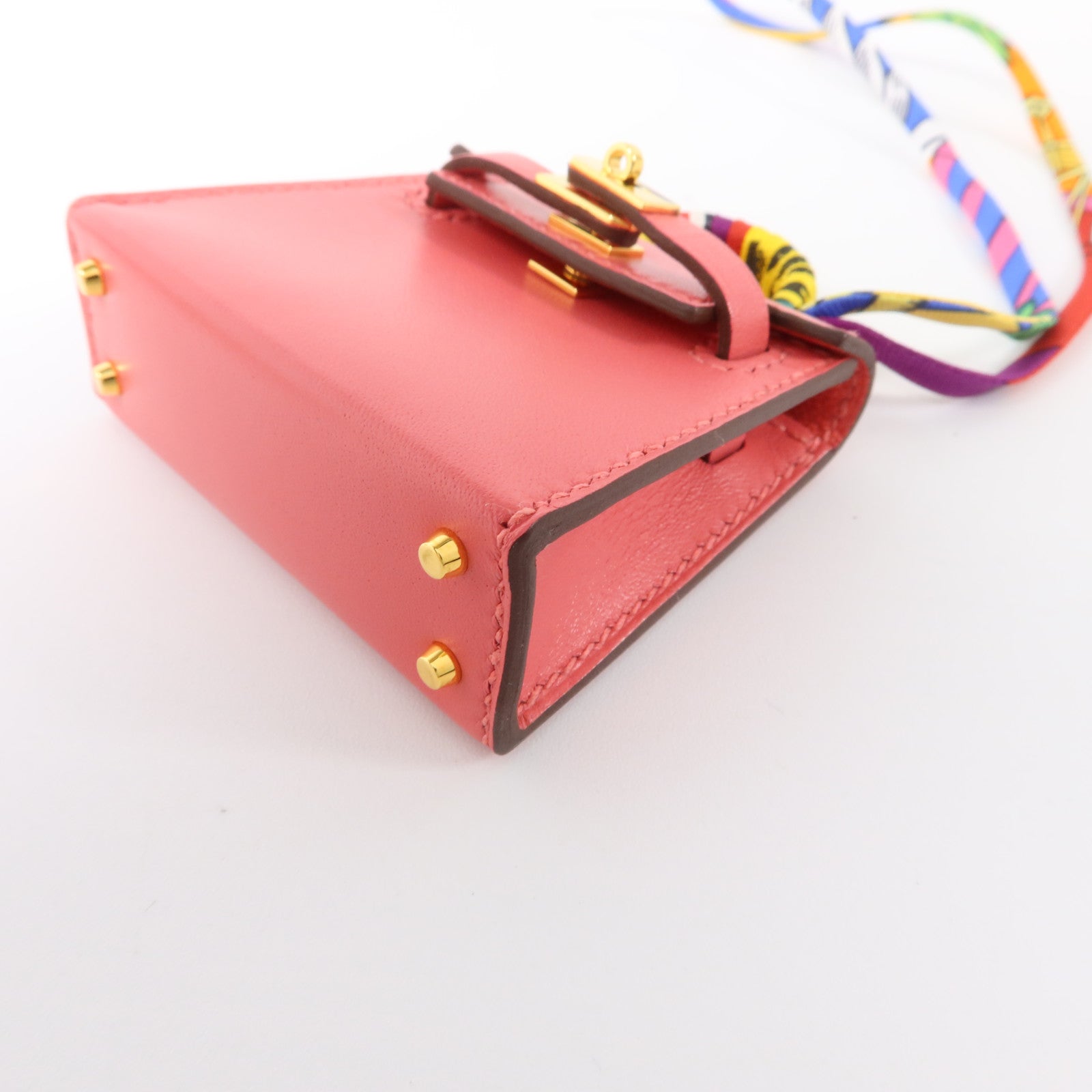 HERMES Tadelakt皮革 Mini Kelly Twilly Bag Charm金扣掛飾Rose Azalee