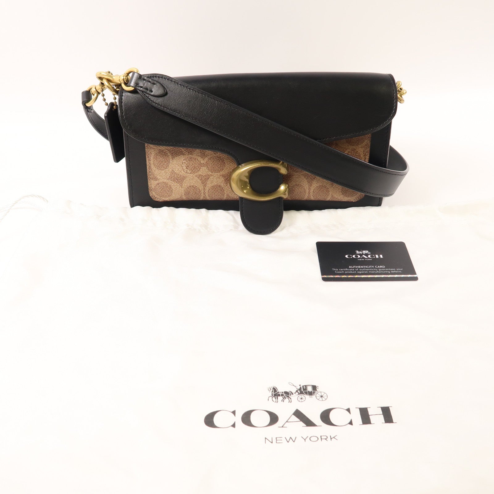 COACH 牛皮皮革/塗層帆布2 Way Shoulder金扣手挽肩背兩用袋黑色/棕色