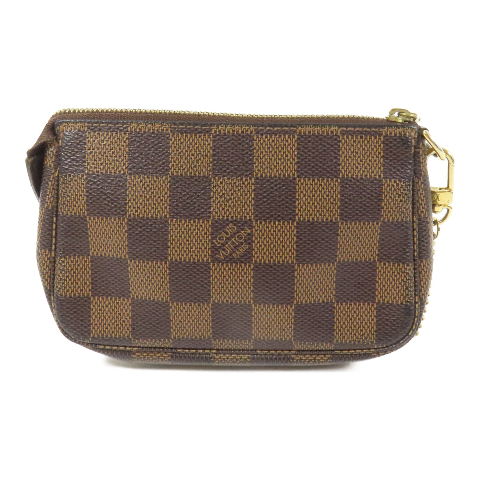 LOUIS VUITTON Damier Mini Pochette金扣鏈帶手挽袋