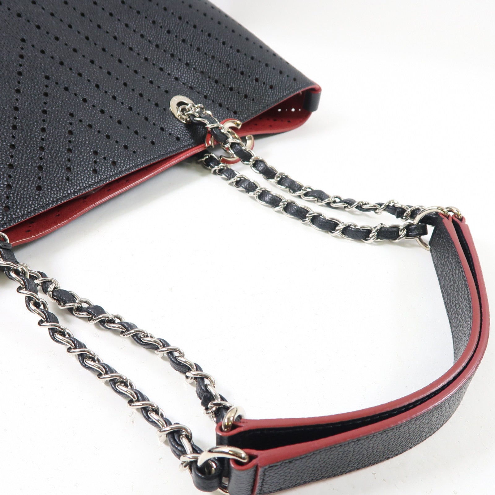 CHANEL 【激減優惠】牛皮皮革2 Way Shoulder銀扣肩背袋黑色/紅色