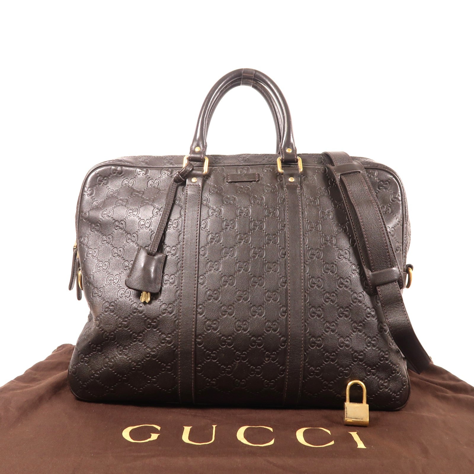 GUCCI 牛皮皮革Briefcase金扣公事包黑色