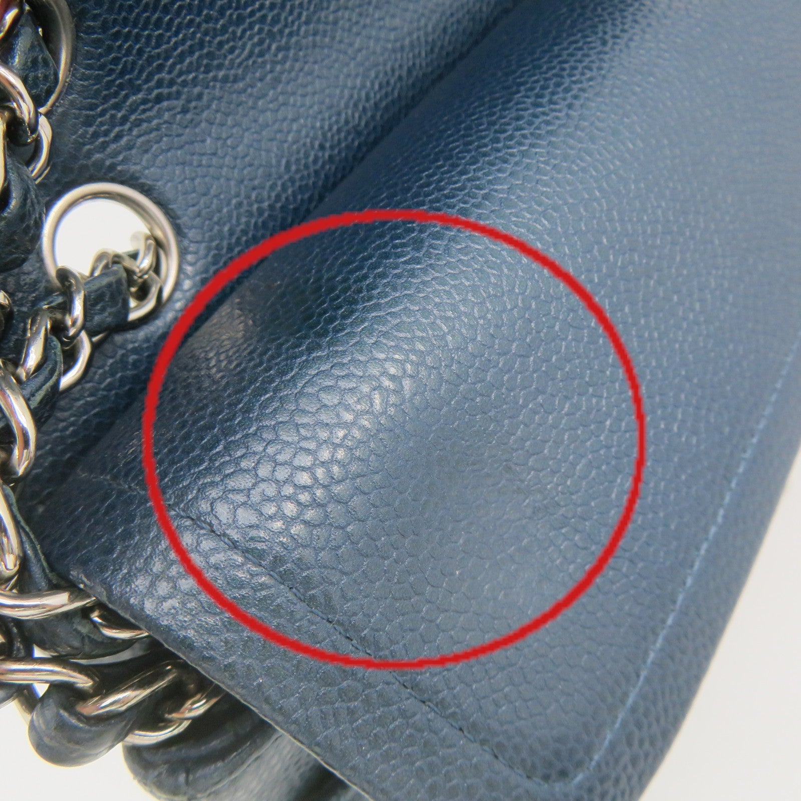 CHANEL Caviar Leather Classic 25cm Chain Shoulder Bag Silver Buckle Chain Shoulder Bag Green Blue