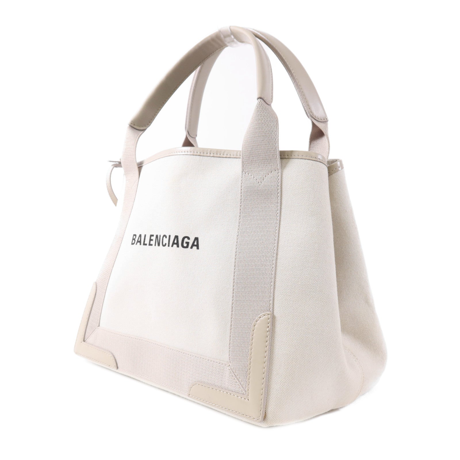 BALENCIAGA SHW Navy Cabas Small Tote Bag Handbag Canvas Beige/Grey