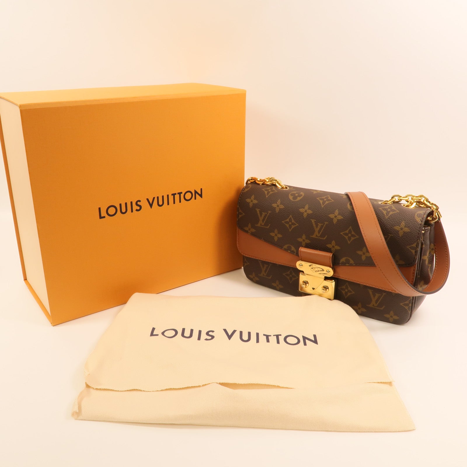 LOUIS VUITTON Monogram Marceau金扣鏈帶肩背袋棕色