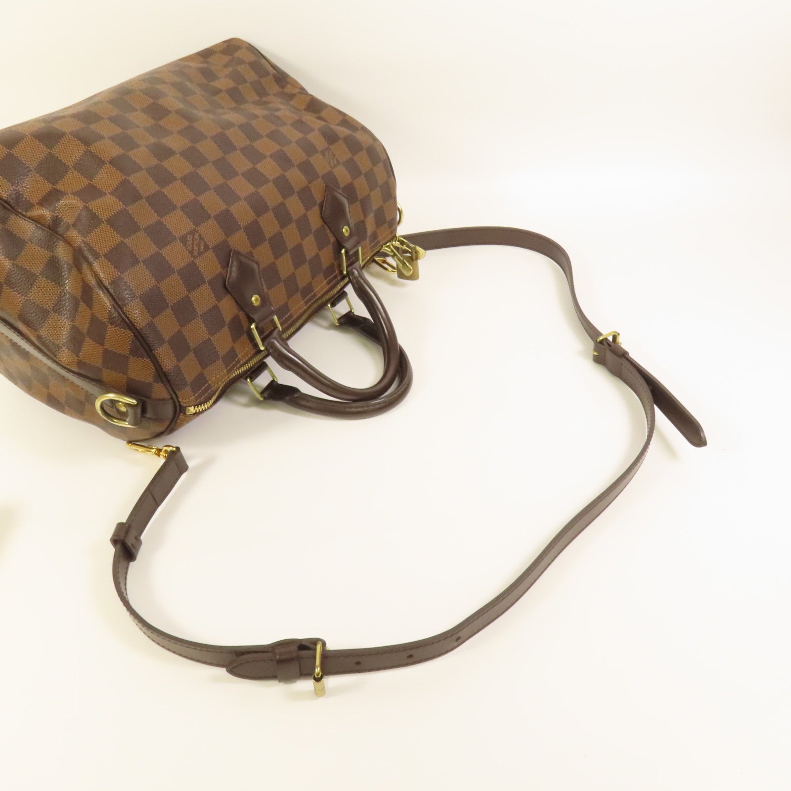 LOUIS VUITTON Damier Speedy Bandouliere 30金扣手挽肩背兩用袋