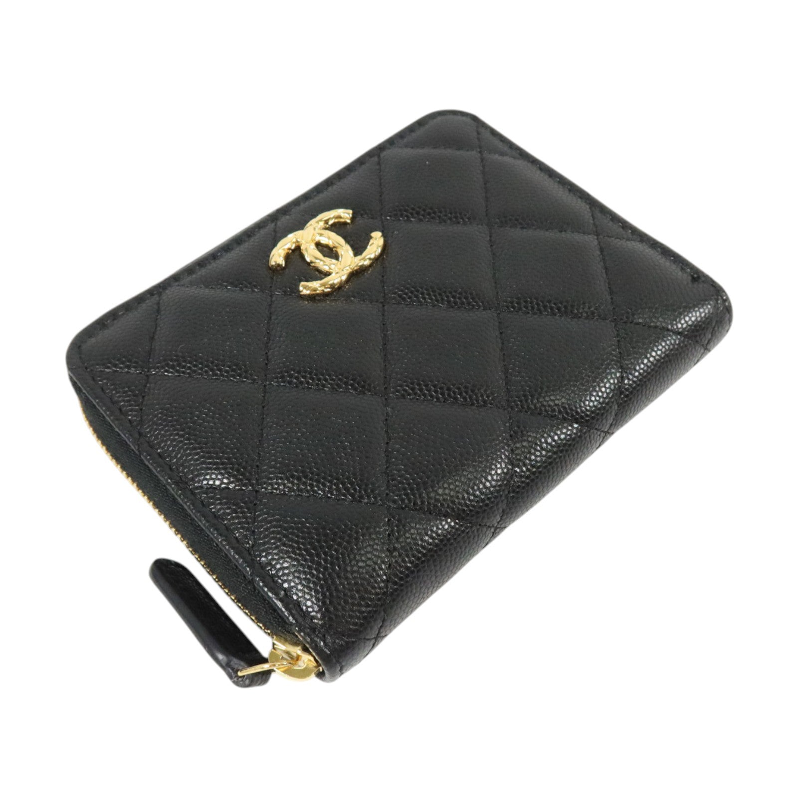 CHANEL 牛皮皮革Zipper Round Wallet金扣錢包