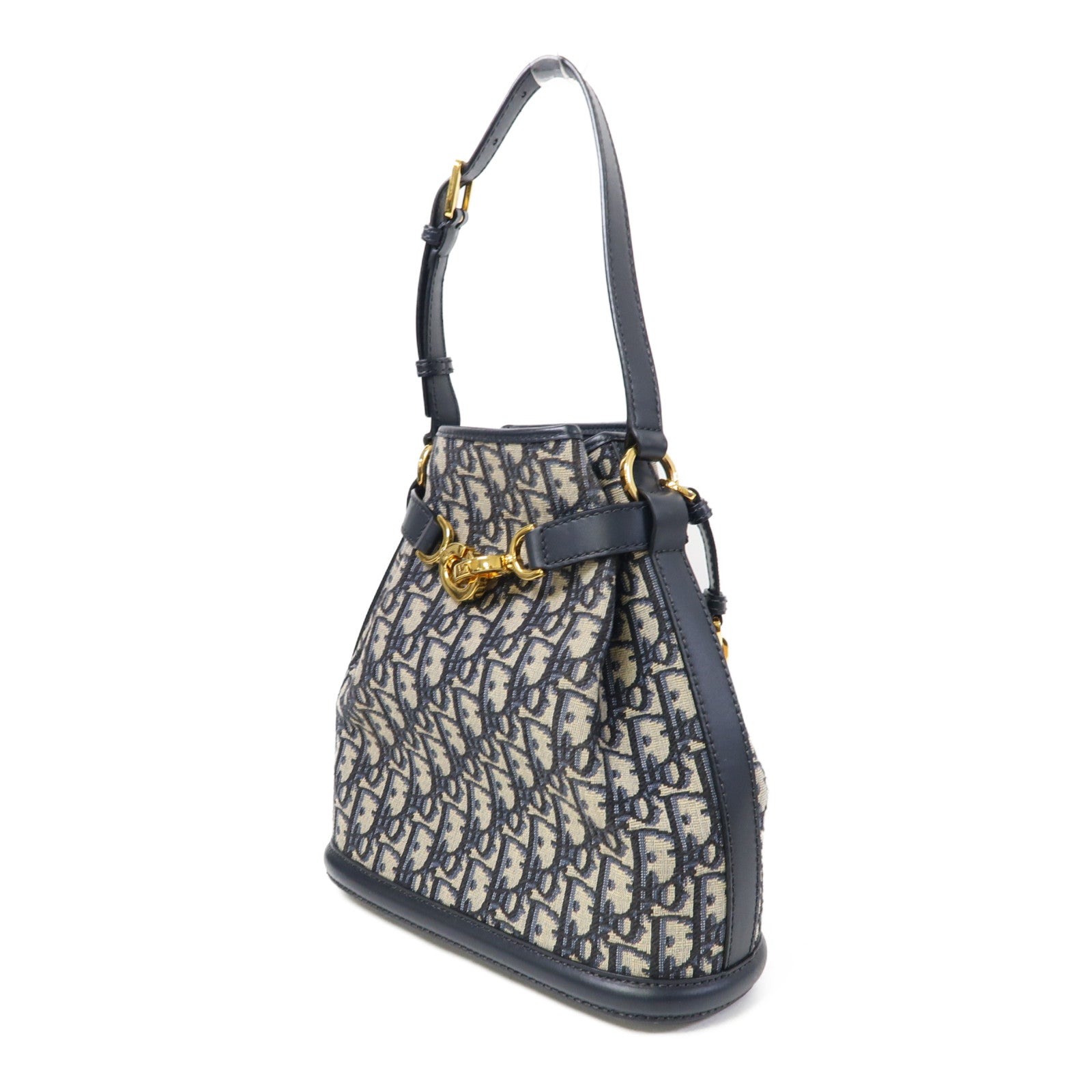 Dior Oblique帆布Medium C'est Bag金扣手挽肩背兩用袋藍色