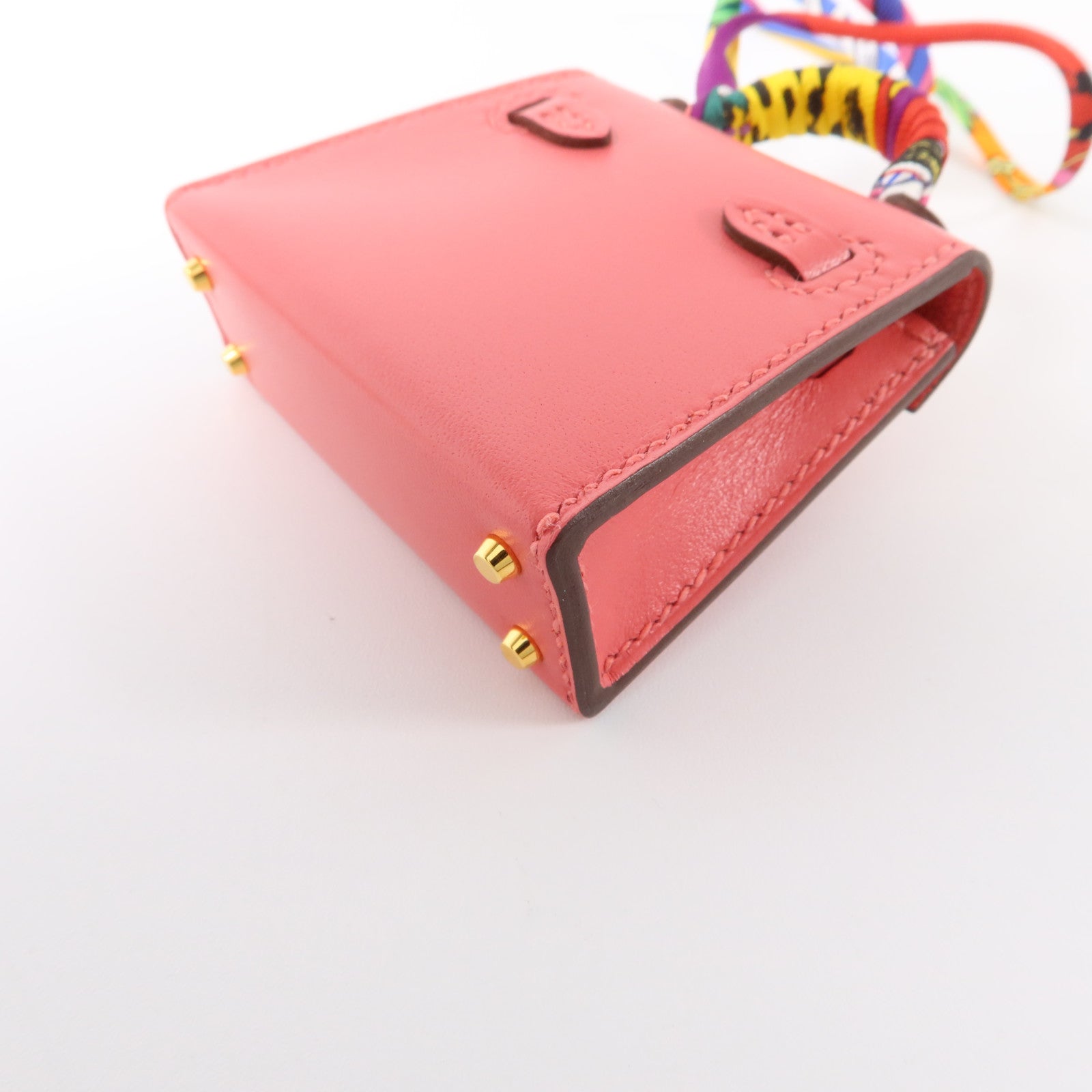 HERMES Tadelakt皮革 Mini Kelly Twilly Bag Charm金扣掛飾Rose Azalee