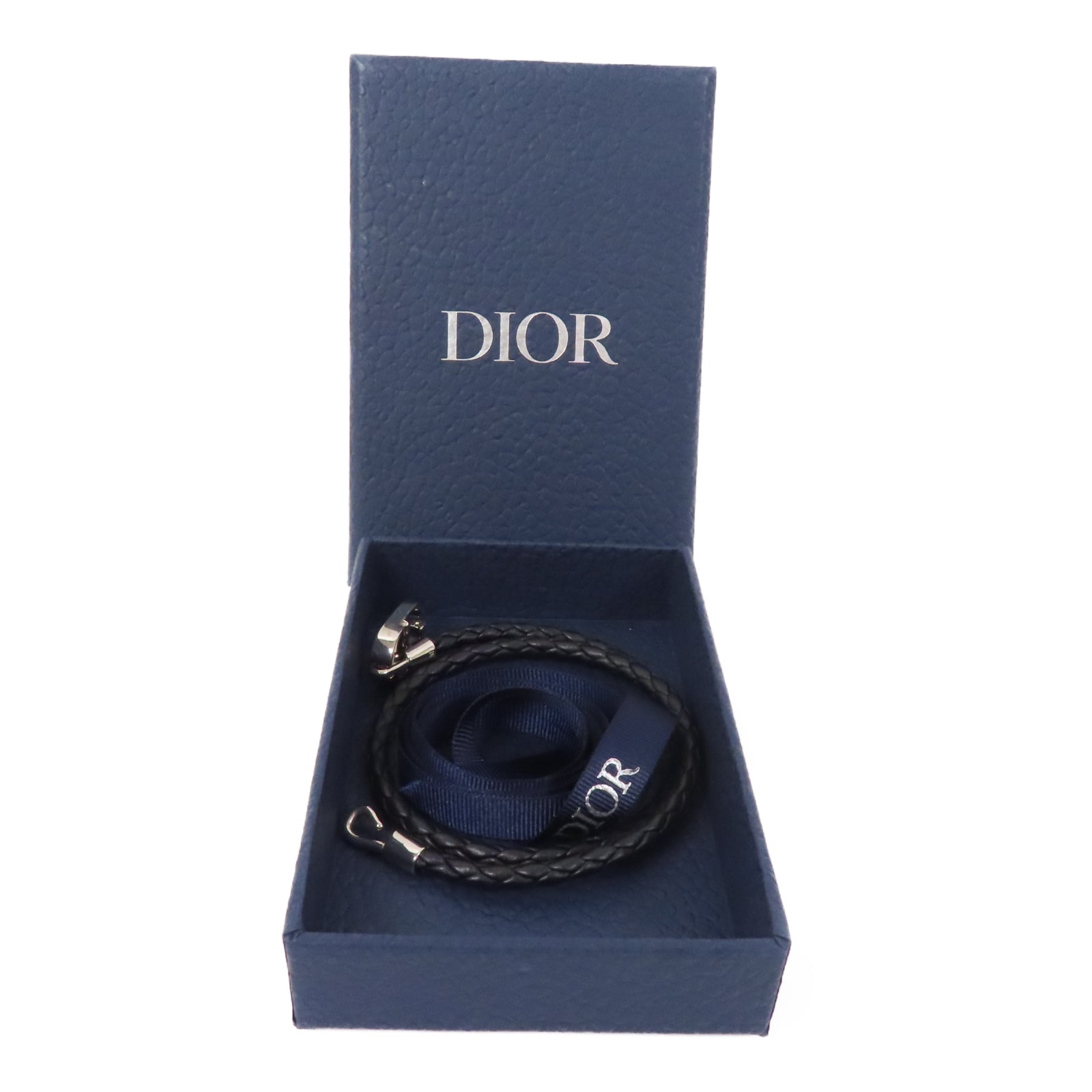 Dior 皮革Bracelet銀扣手鐲黑色