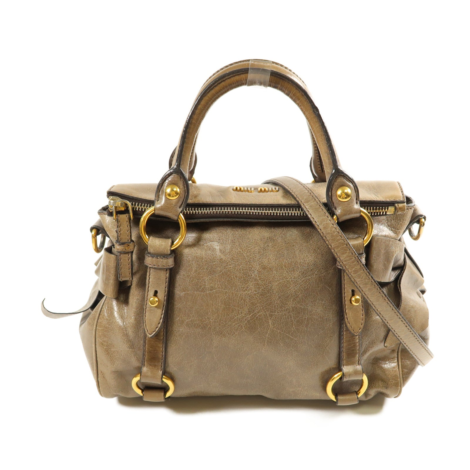 Miu Miu GHW 2 Way Shoulder Bag Calfskin Leather Brown