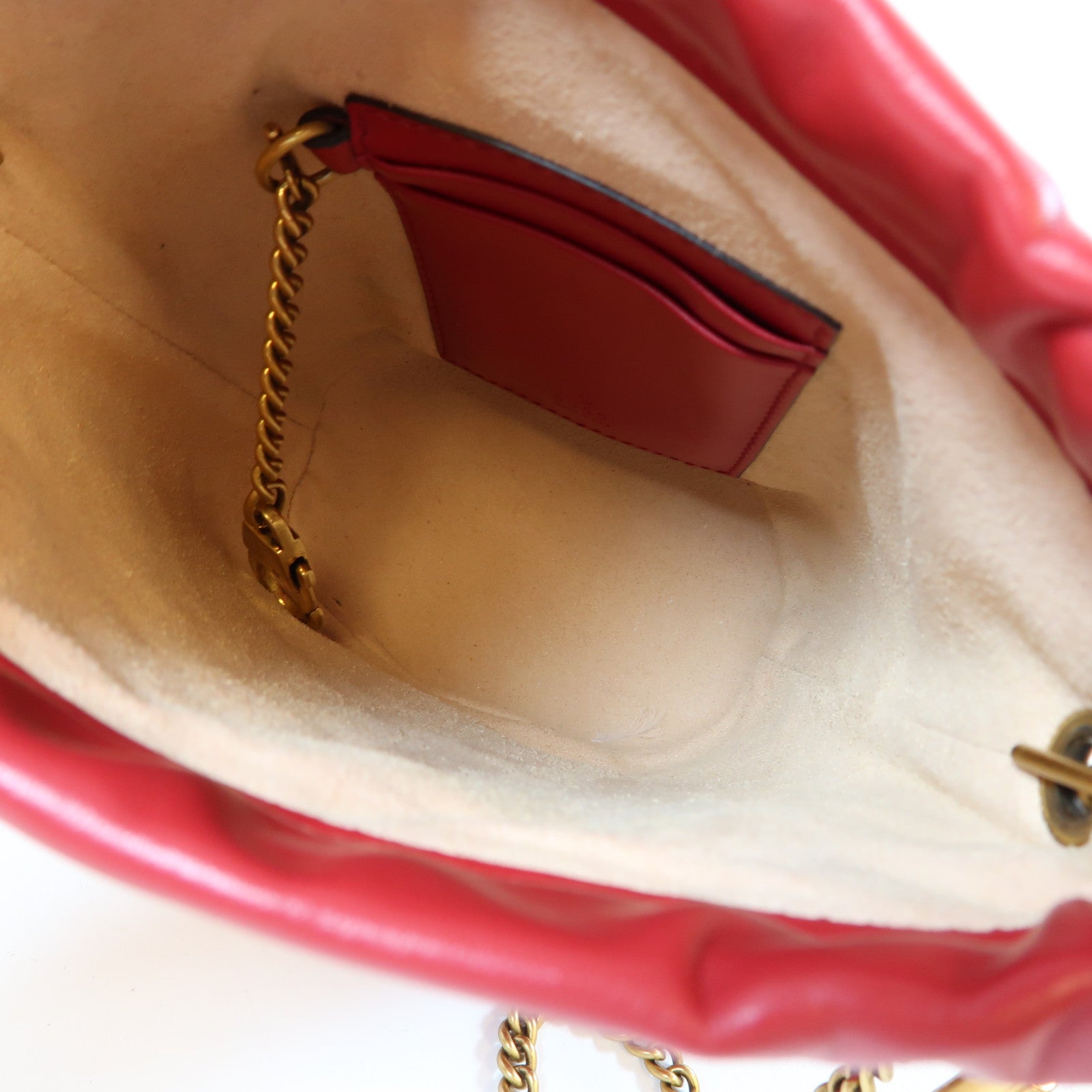 GUCCI 【激減優惠】牛皮皮革GG Marmont Bucket金扣鏈帶肩背袋紅色