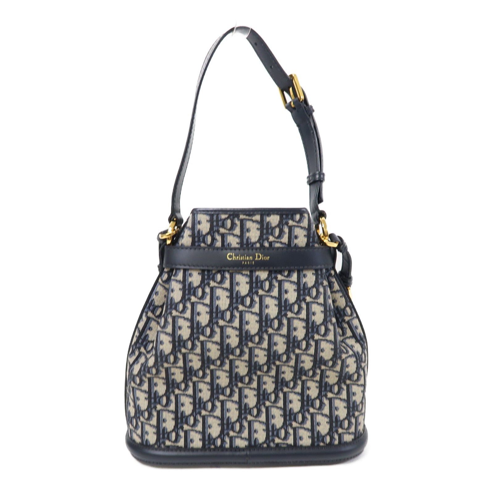 Dior Oblique帆布Medium C'est Bag金扣手挽肩背兩用袋藍色