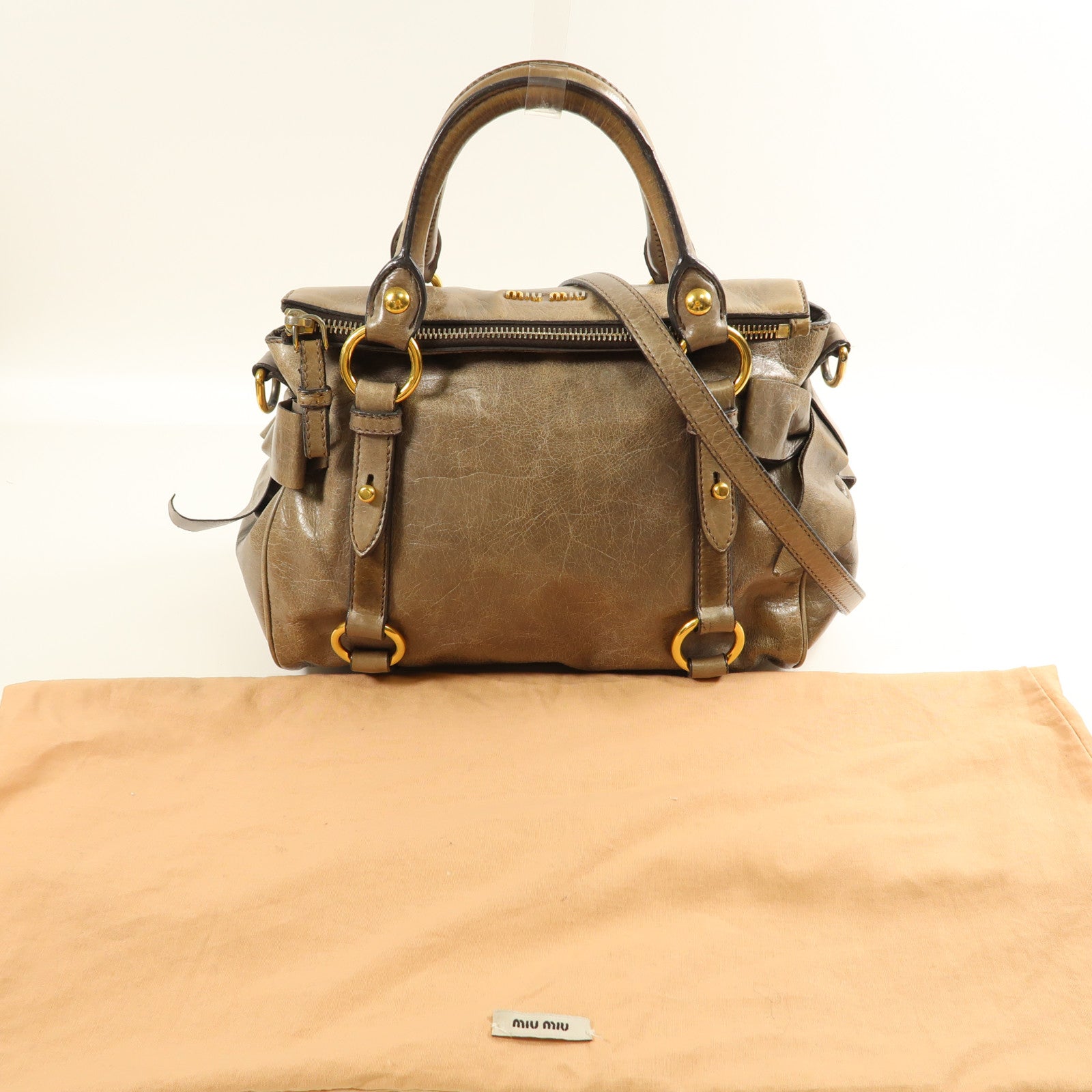 Miu Miu GHW 2 Way Shoulder Bag Calfskin Leather Brown