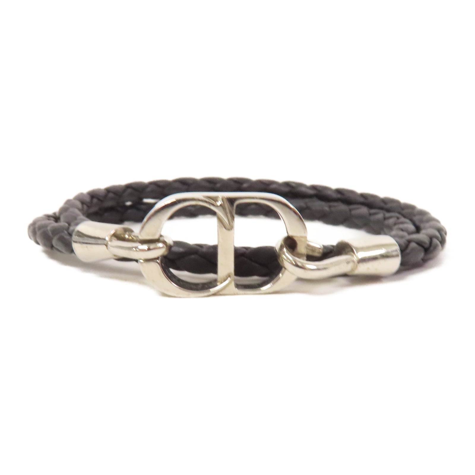 Dior 皮革Bracelet銀扣手鐲黑色