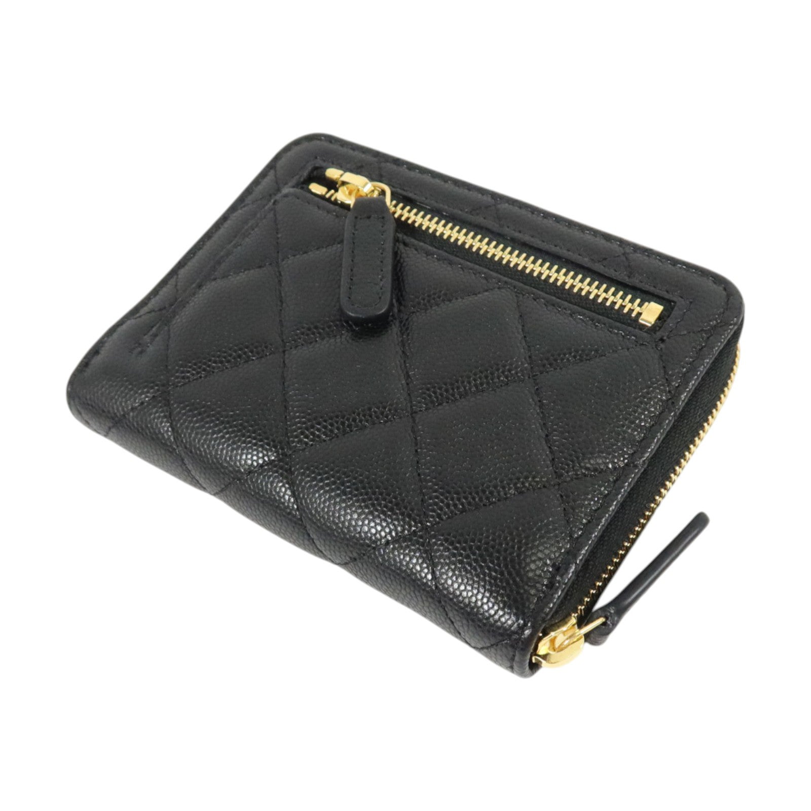 CHANEL 牛皮皮革Zipper Round Wallet金扣錢包
