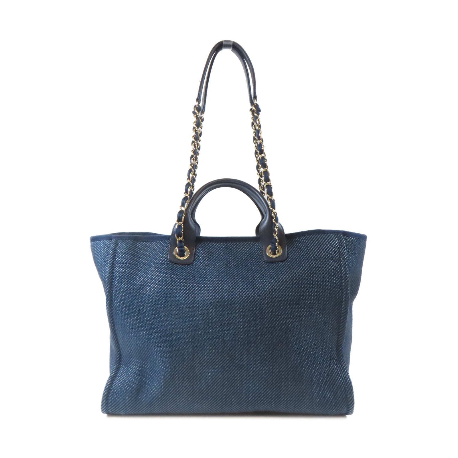 CHANEL 【激減優惠】帆布Deauville Tote 2 Way Chain Shoulder Bag金扣鏈帶手挽肩背兩用袋深藍色
