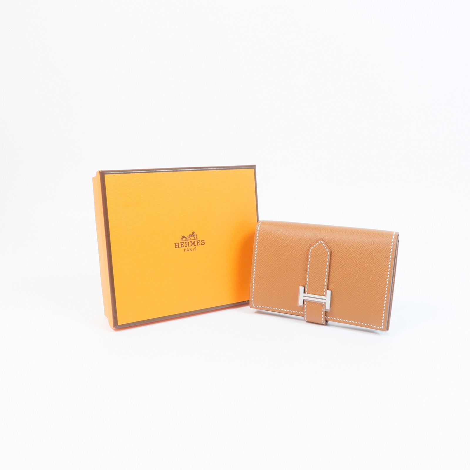 HERMES 【激減優惠】Epsom皮革Bearn Mini Wallet銀扣錢包Gold