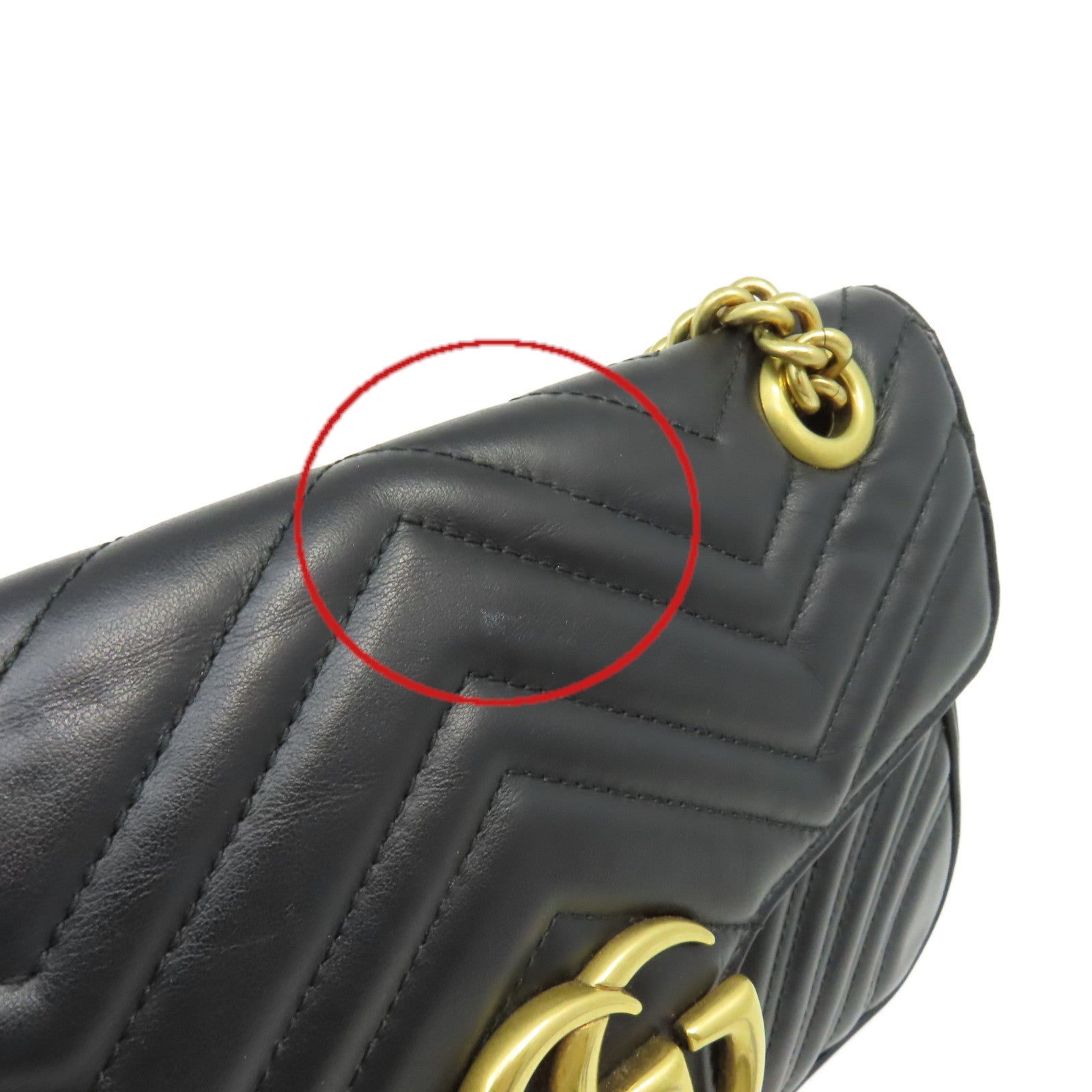 GUCCI 牛皮皮革GG Marmont金扣鏈帶肩背袋黑色