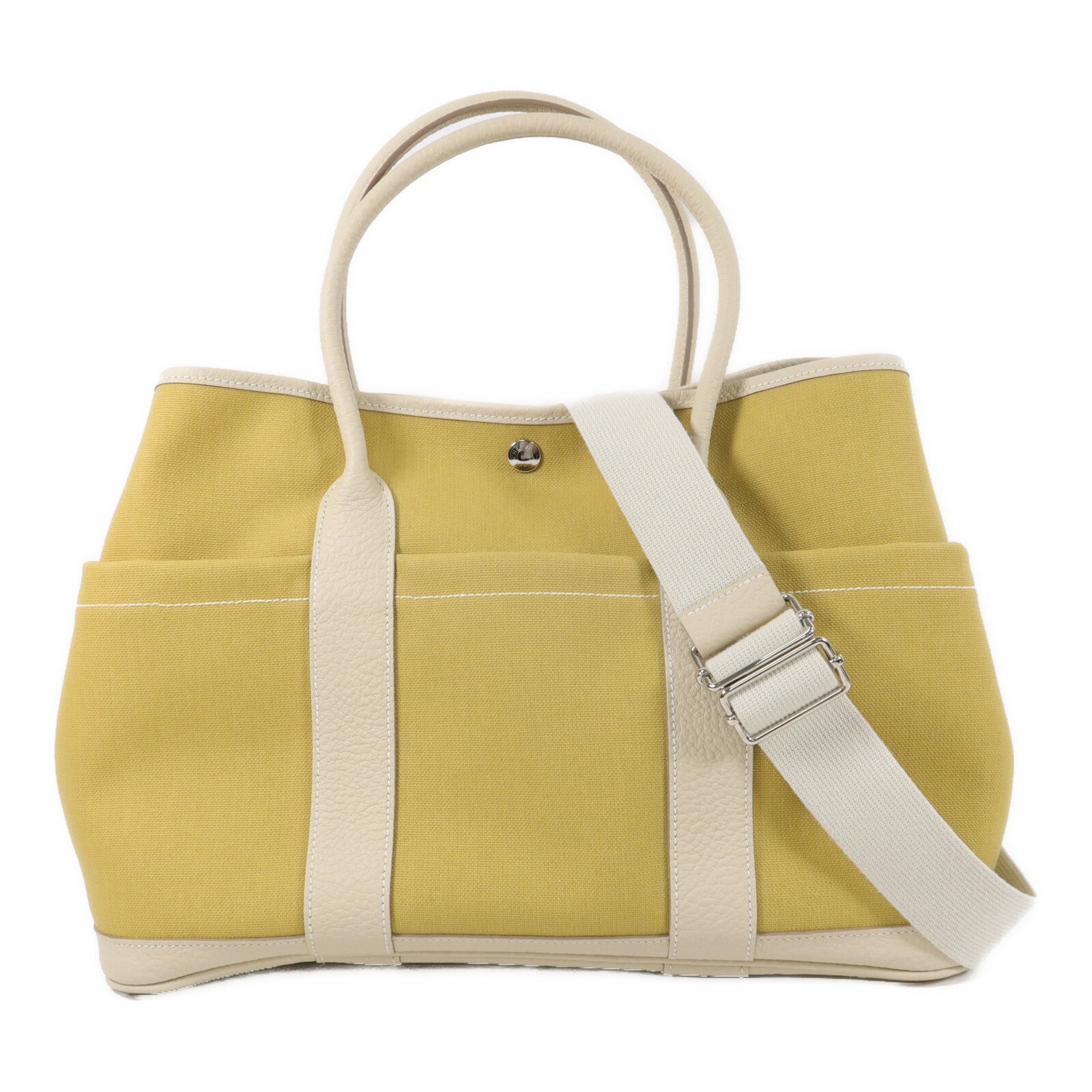 HERMES 帆布/Negonda皮革Garden Party PM手挽袋JaunePoussin / Craie