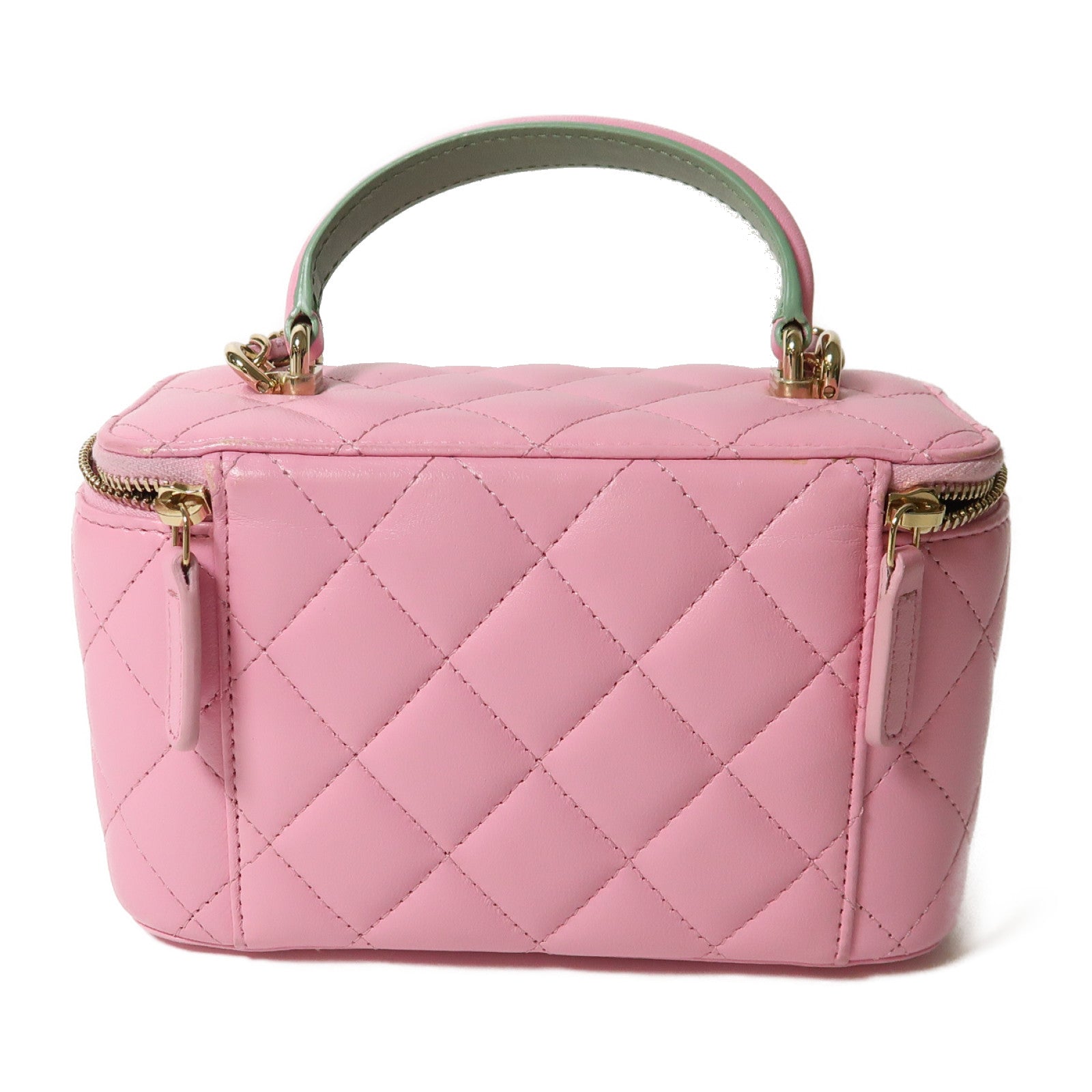 CHANEL 菱格羊皮皮革Vanity Case金釦鏈帶肩背袋粉紅色