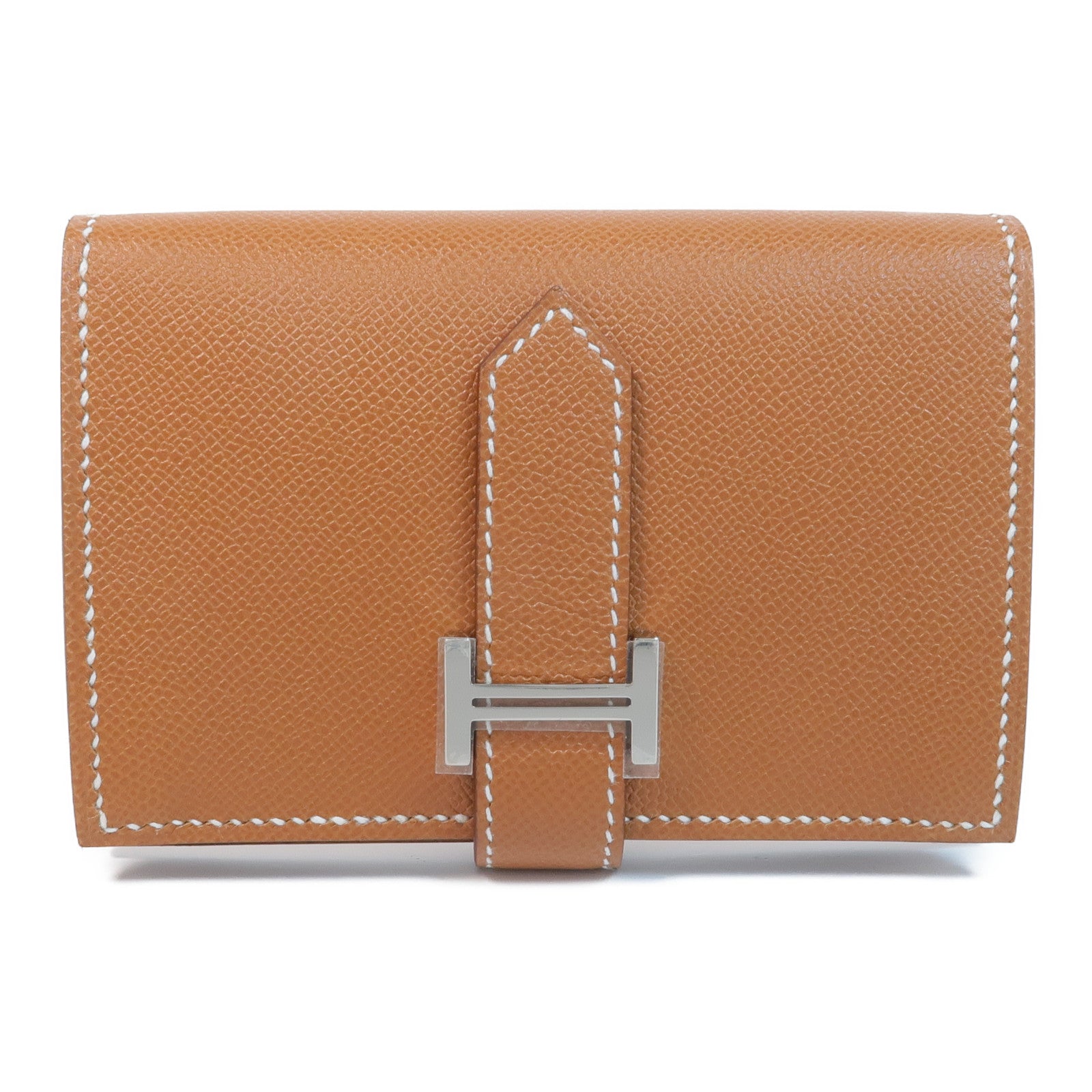 HERMES 【激減優惠】Epsom皮革Bearn Mini Wallet銀扣錢包Gold
