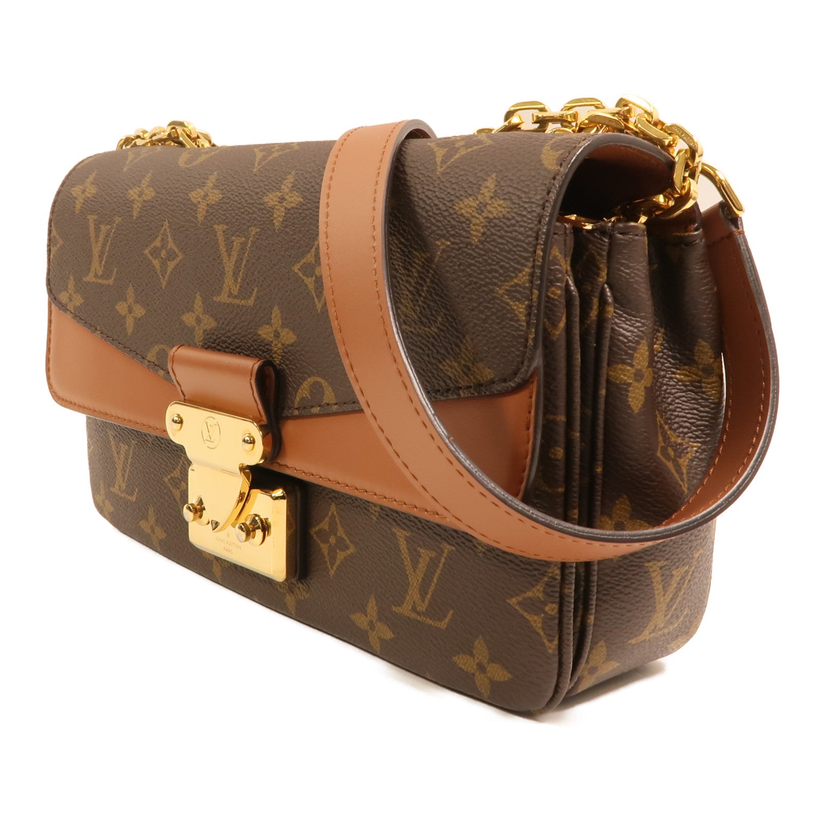 LOUIS VUITTON Monogram Marceau金扣鏈帶肩背袋棕色