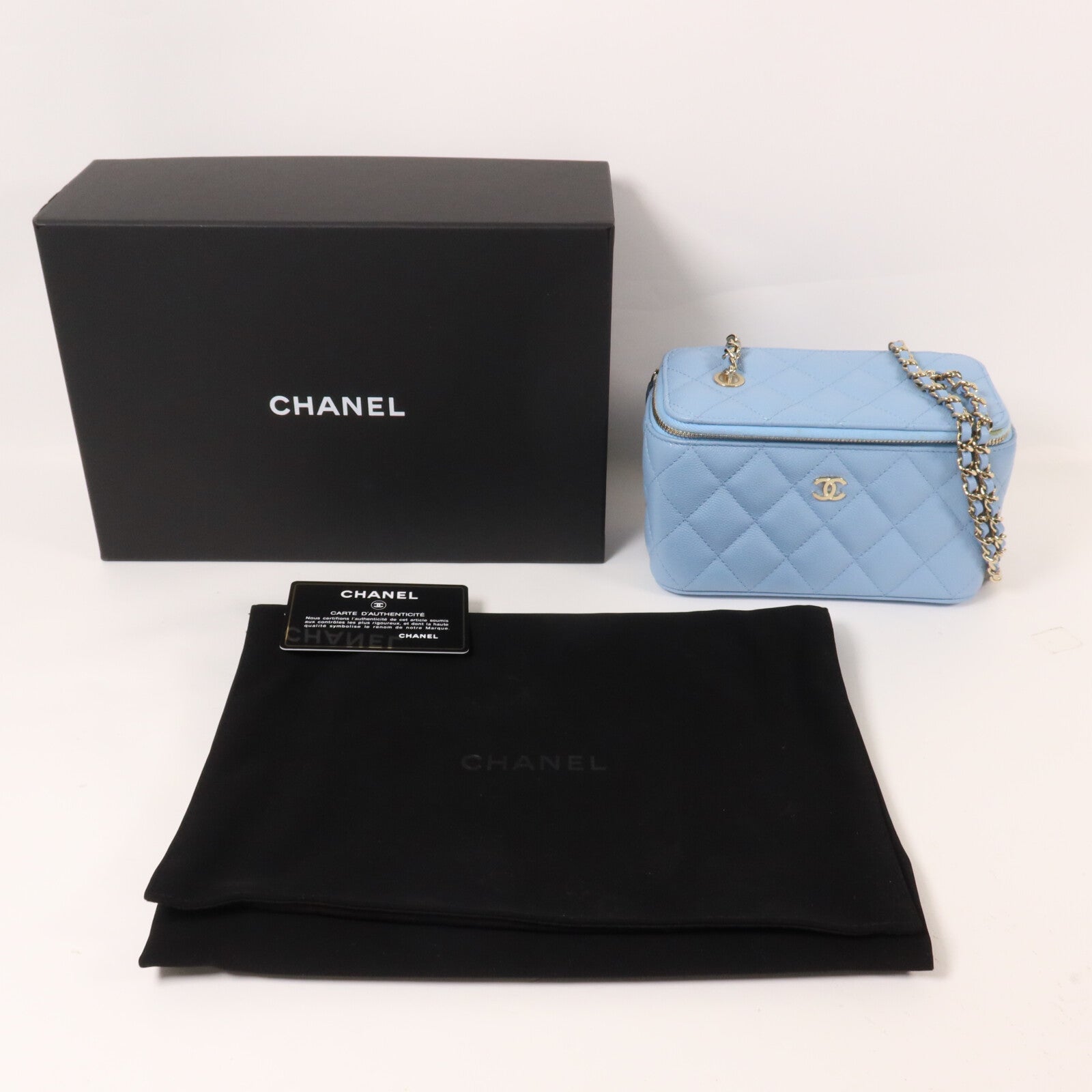 CHANEL 牛皮皮革Vanity Case鏈帶肩背袋