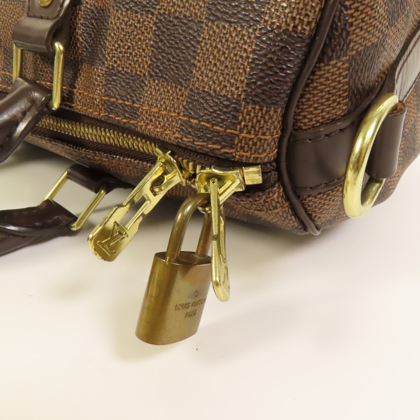 LOUIS VUITTON Damier Speedy Bandouliere 30金扣手挽肩背兩用袋