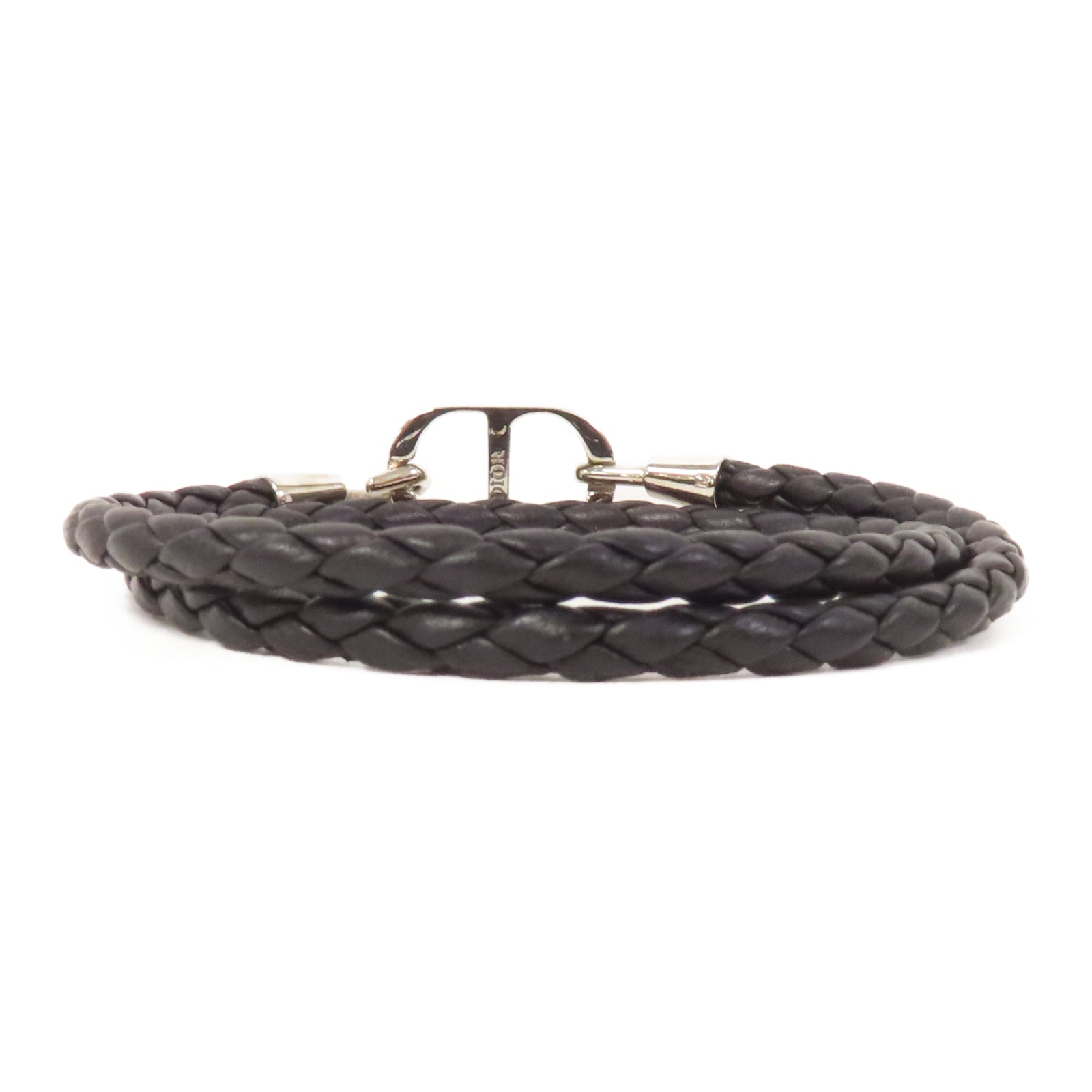 Dior 皮革Bracelet銀扣手鐲黑色