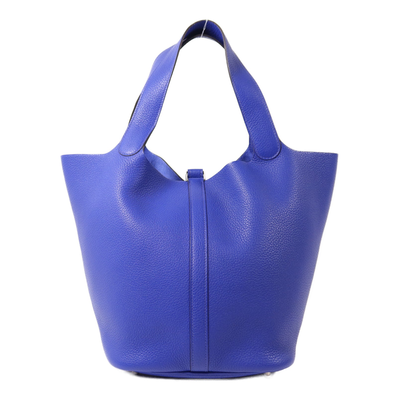 HERMES Clemence皮革Picotin GM銀扣手挽袋Bleu Electrique
