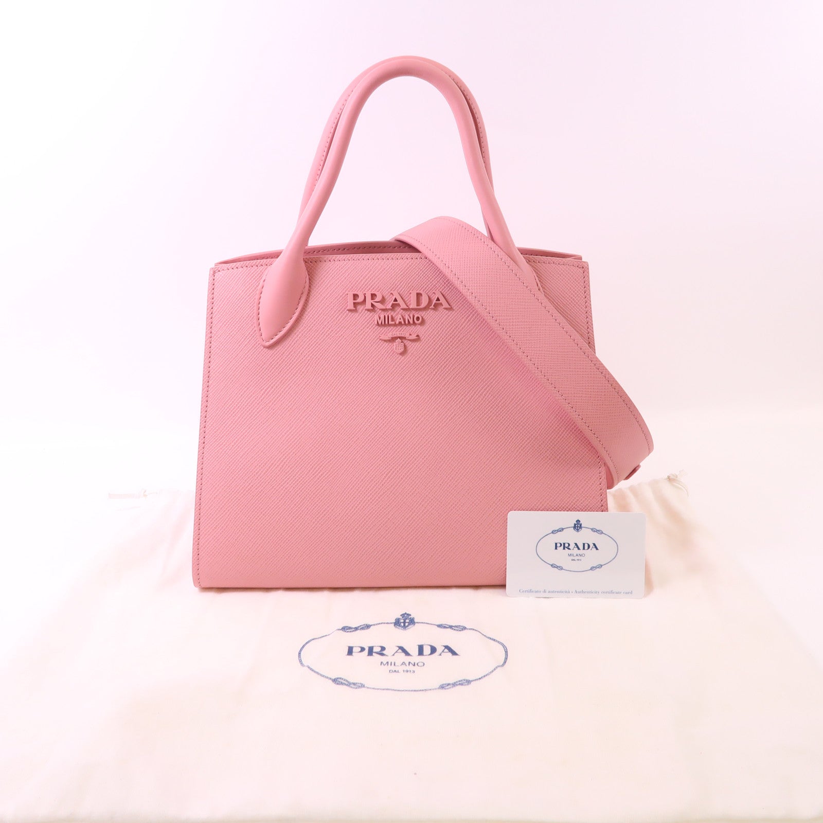 PRADA 牛皮皮革Monochrome金扣手挽肩背兩用袋