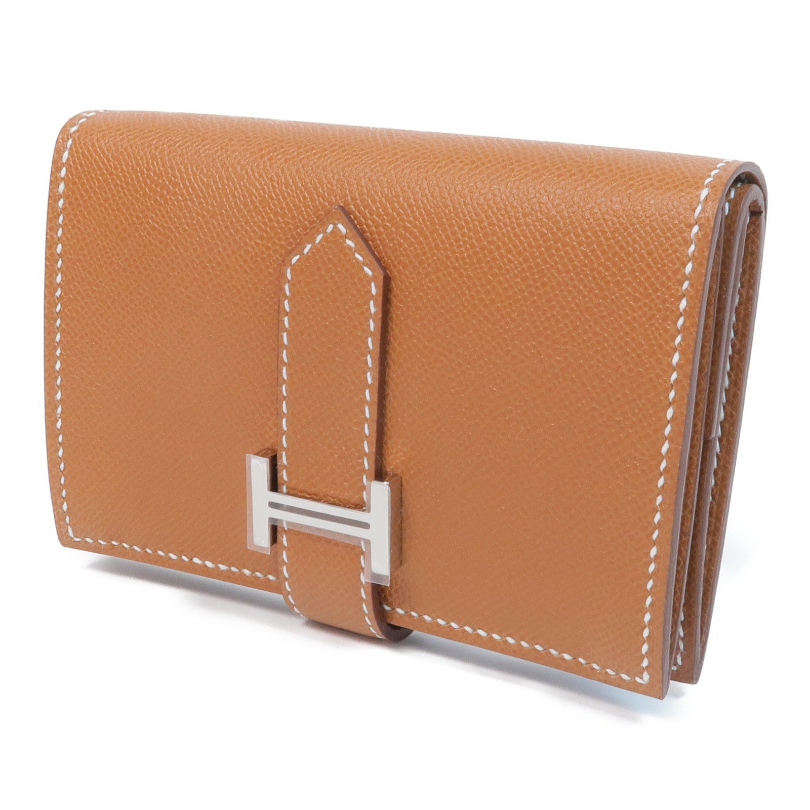 HERMES 【激減優惠】Epsom皮革Bearn Mini Wallet銀扣錢包Gold