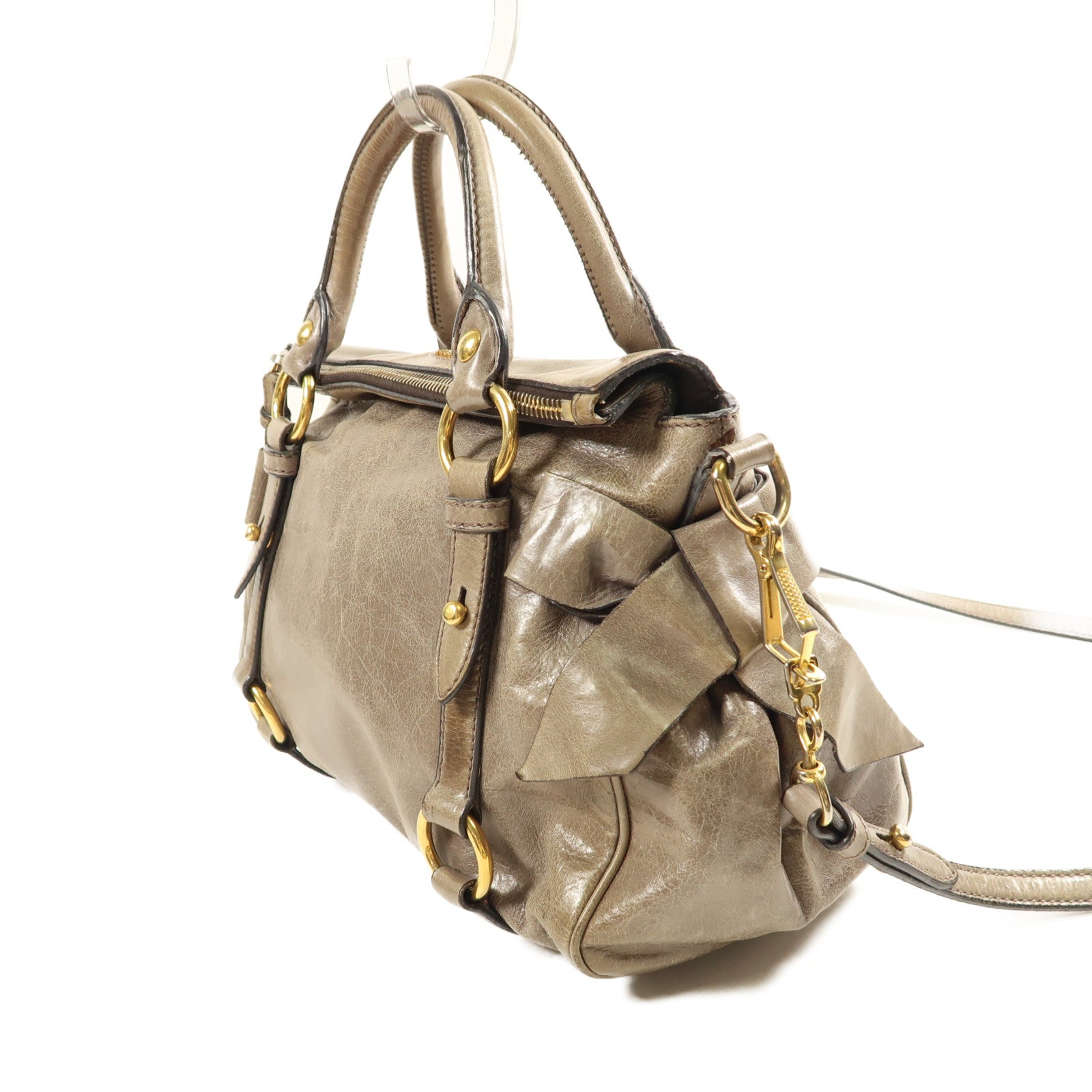Miu Miu GHW 2 Way Shoulder Bag Calfskin Leather Brown