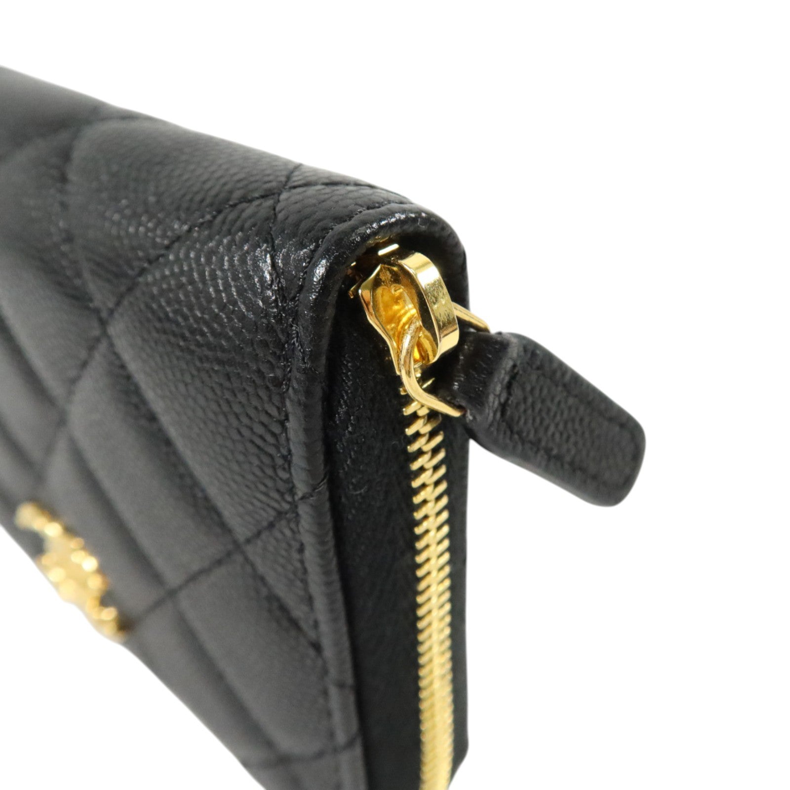 CHANEL 牛皮皮革Zipper Round Wallet金扣錢包