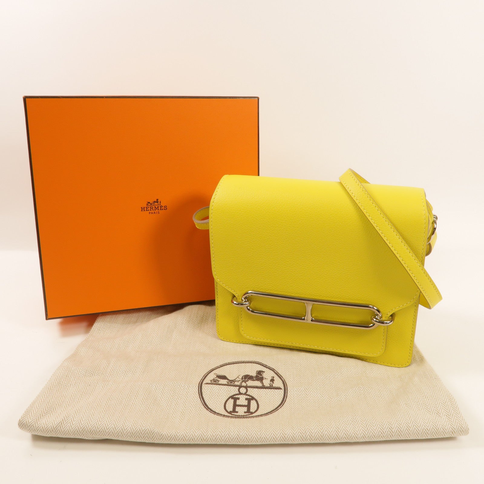HERMES Evercolor皮革Mini Roulis銀扣肩背袋Lime