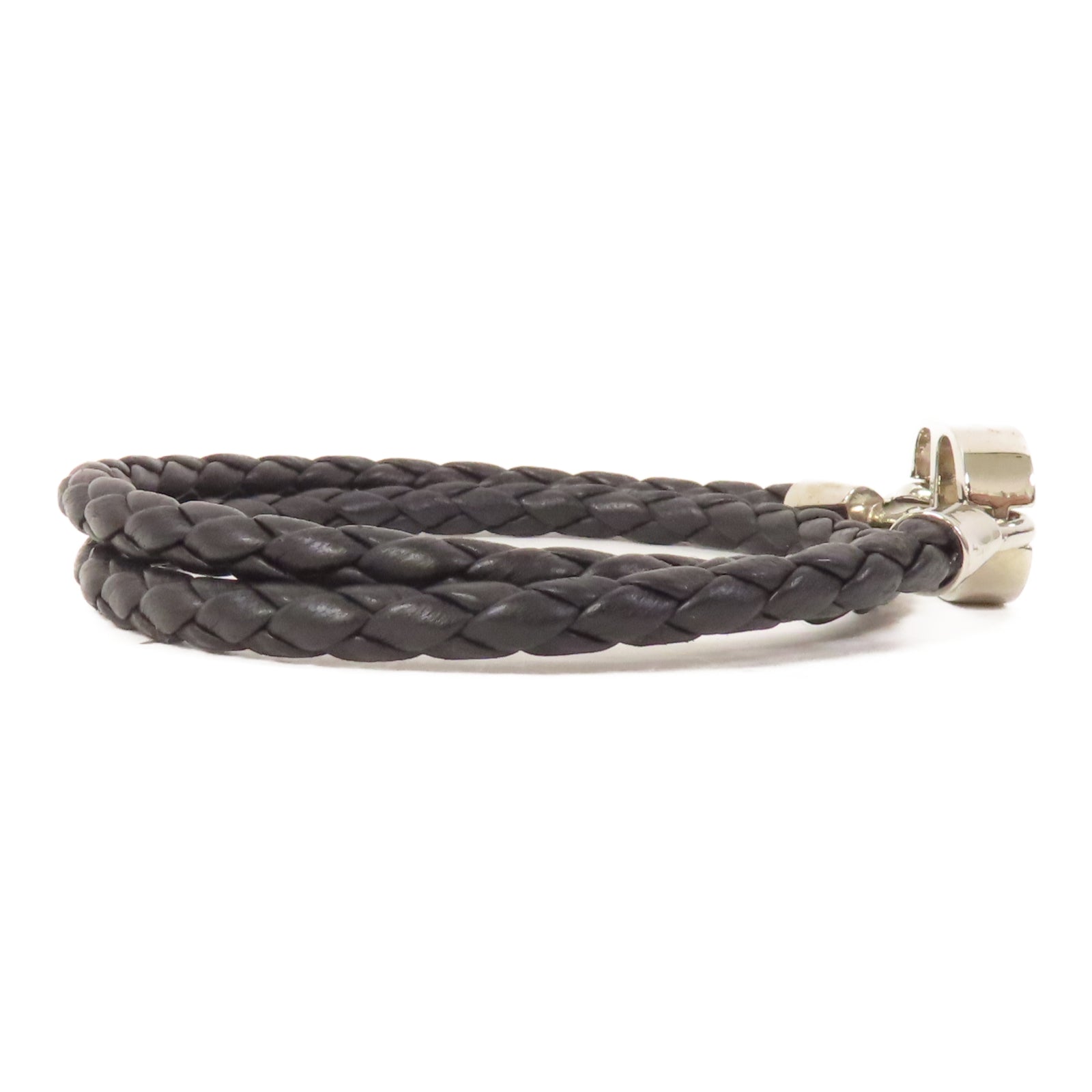 Dior 皮革Bracelet銀扣手鐲黑色