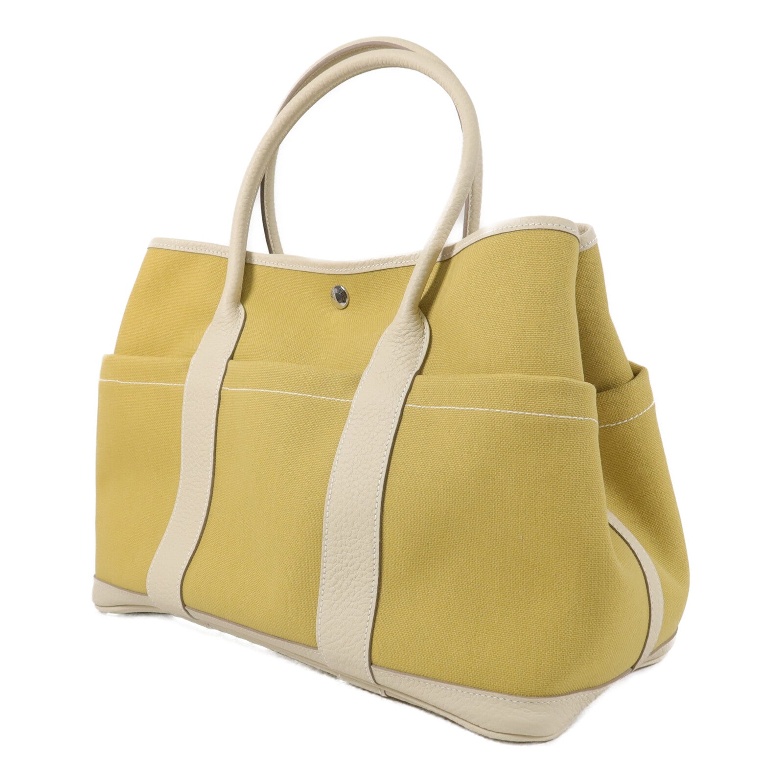 HERMES 帆布/Negonda皮革Garden Party PM手挽袋JaunePoussin / Craie