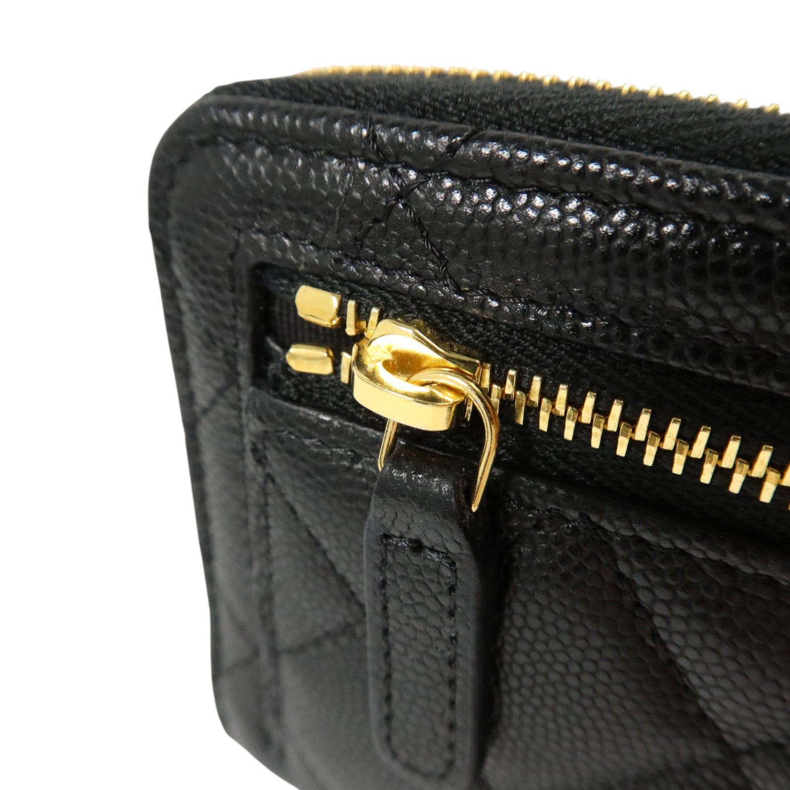 CHANEL 牛皮皮革Zipper Round Wallet金扣錢包