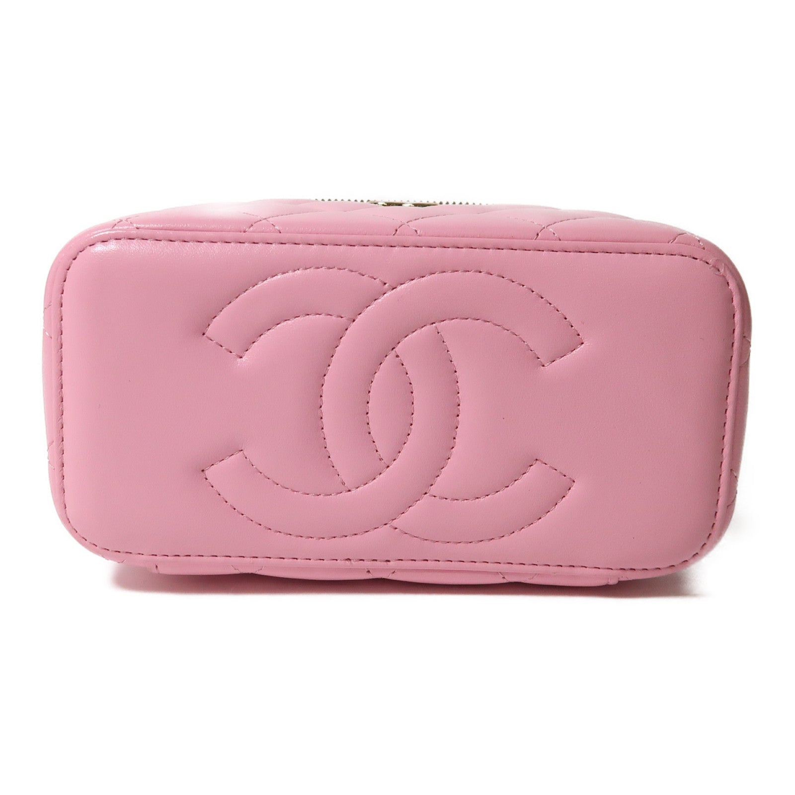 CHANEL 菱格羊皮皮革Vanity Case金釦鏈帶肩背袋粉紅色