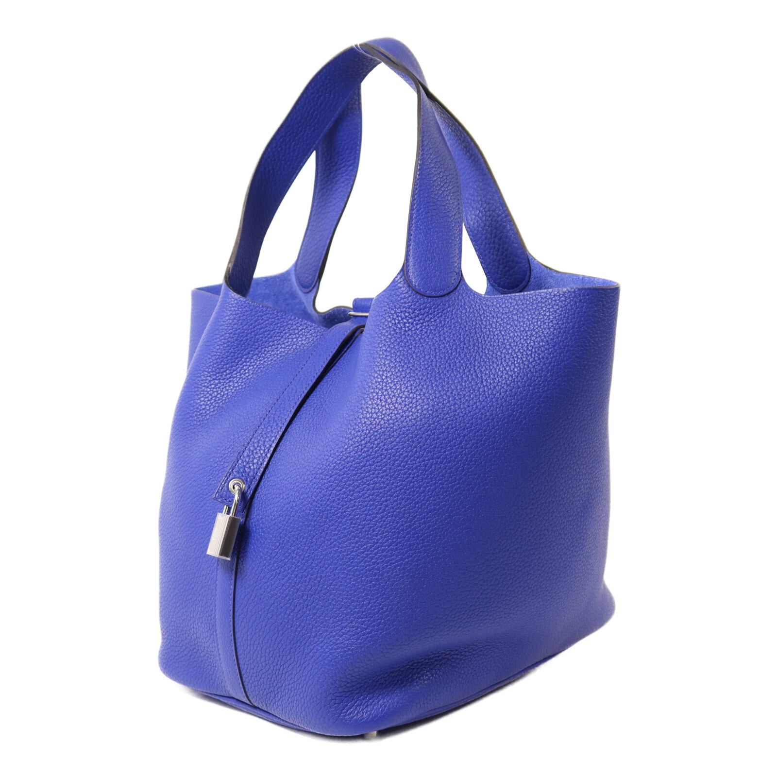 HERMES Clemence皮革Picotin GM銀扣手挽袋Bleu Electrique