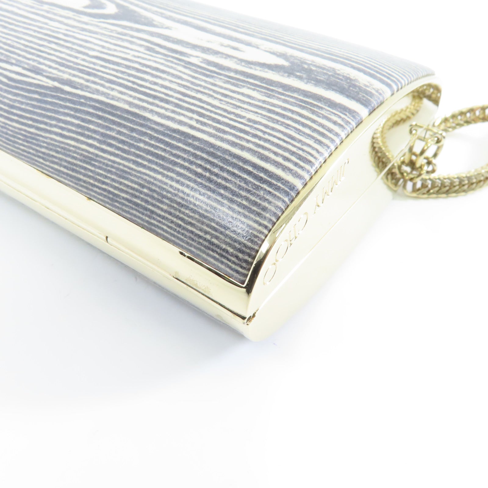 JIMMY CHOO 牛皮皮革Clutch Bag金扣手拿包灰色/白色
