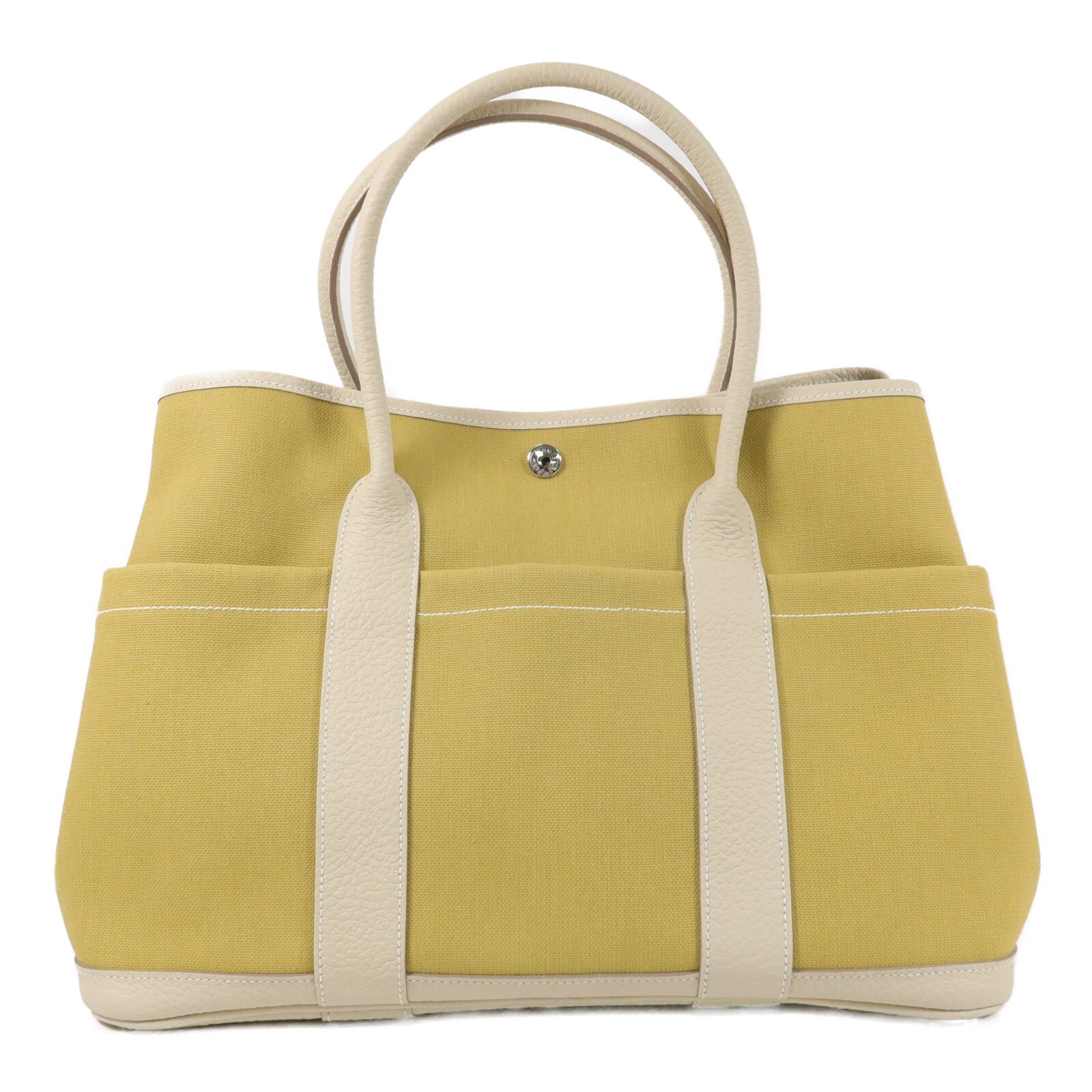 HERMES 帆布/Negonda皮革Garden Party PM手挽袋JaunePoussin / Craie