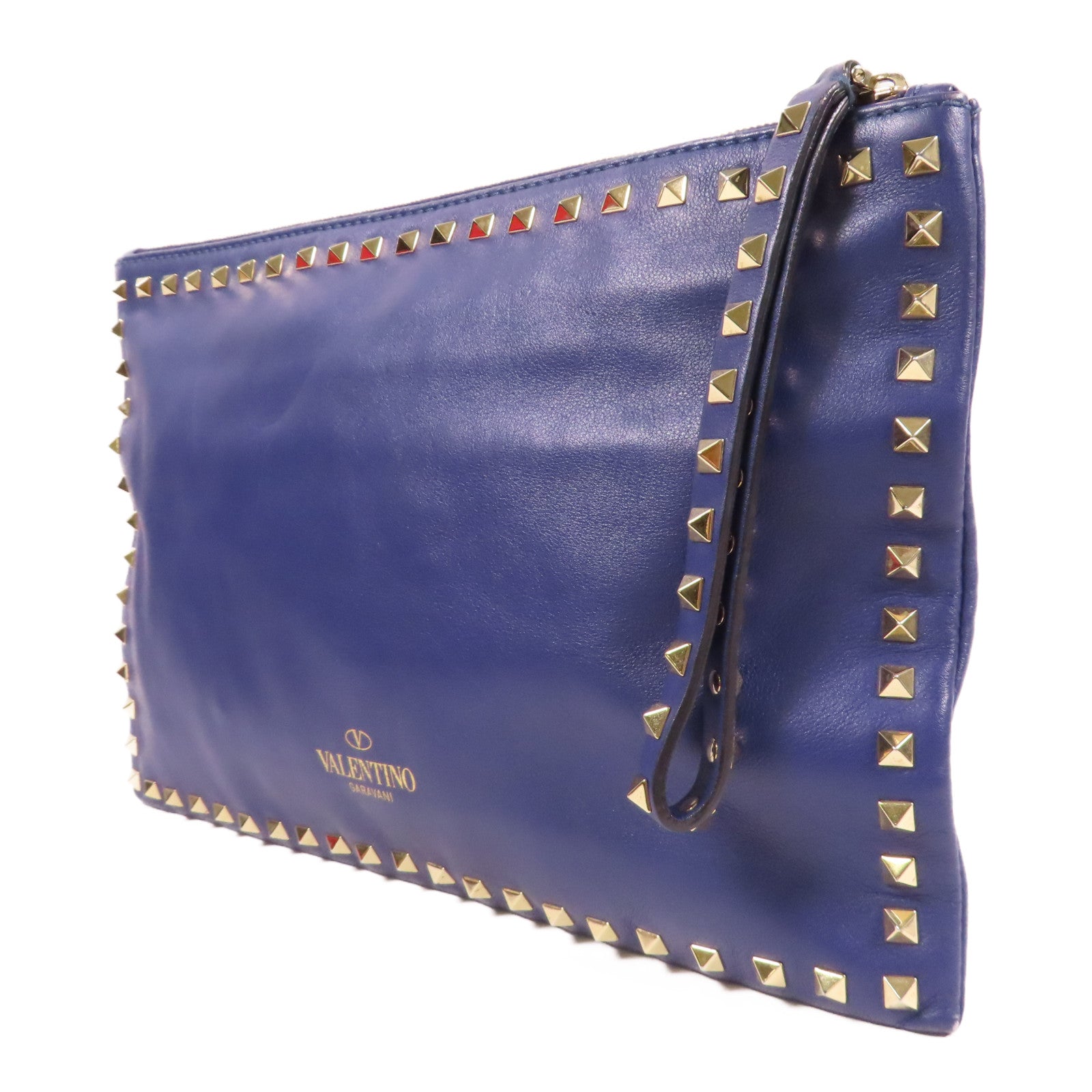 Valentino 牛皮皮革Clutch金扣手拿包紫色
