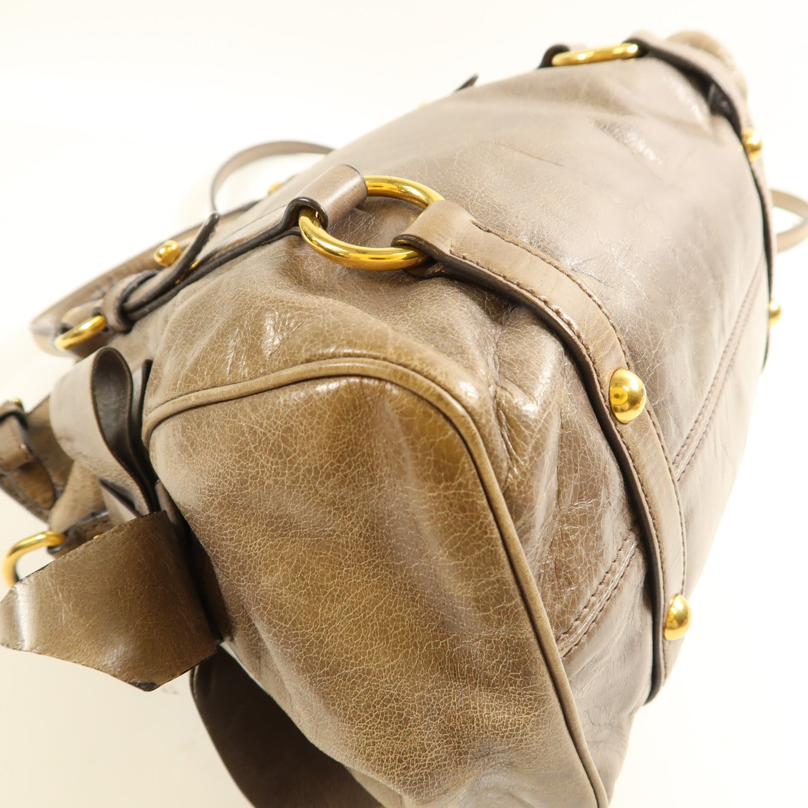 Miu Miu GHW 2 Way Shoulder Bag Calfskin Leather Brown