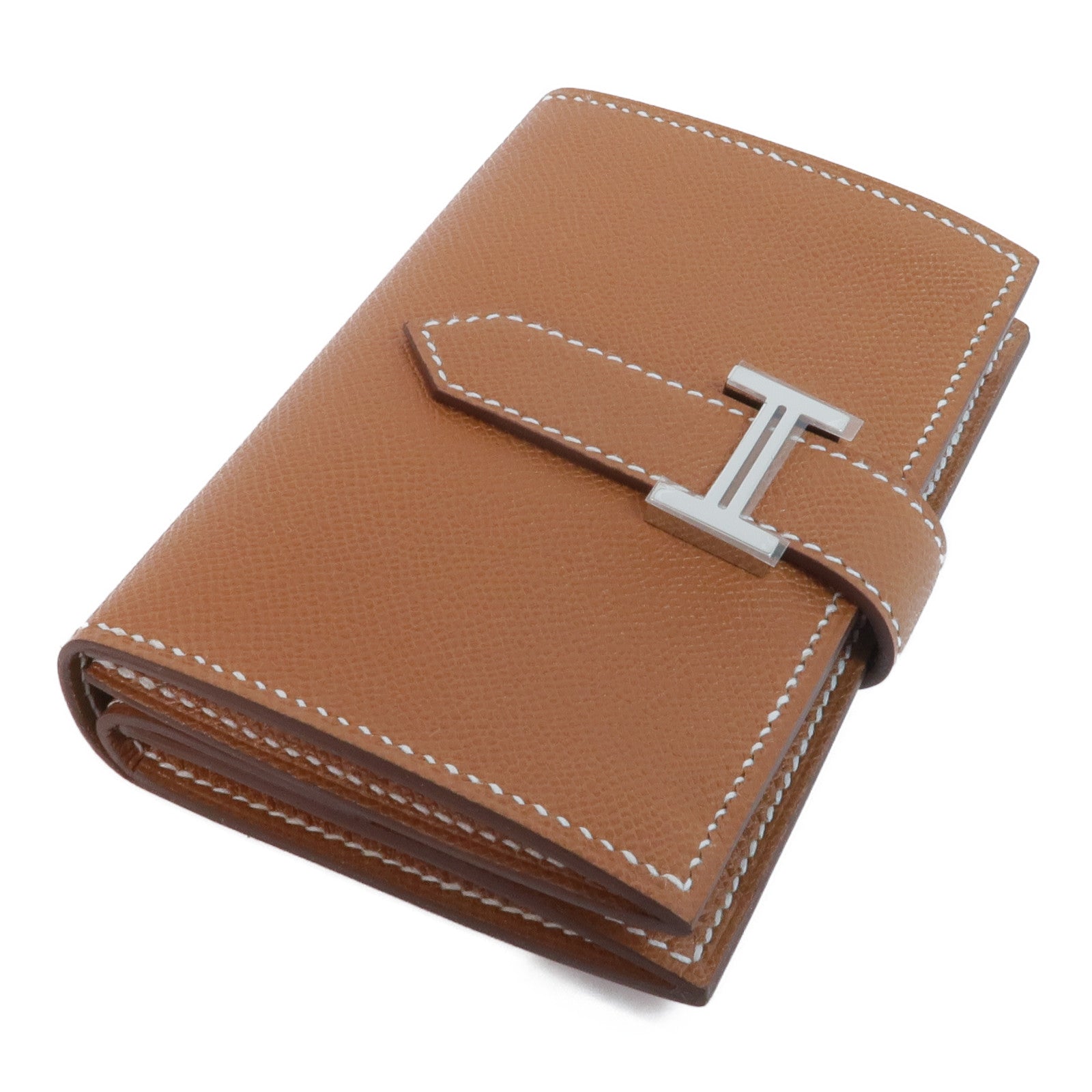 HERMES 【激減優惠】Epsom皮革Bearn Mini Wallet銀扣錢包Gold