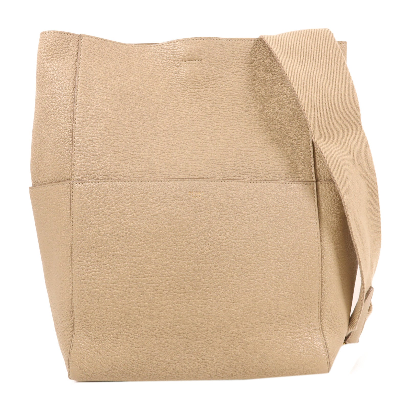 CELINE 牛皮皮革Tote Bag金扣肩背袋米色