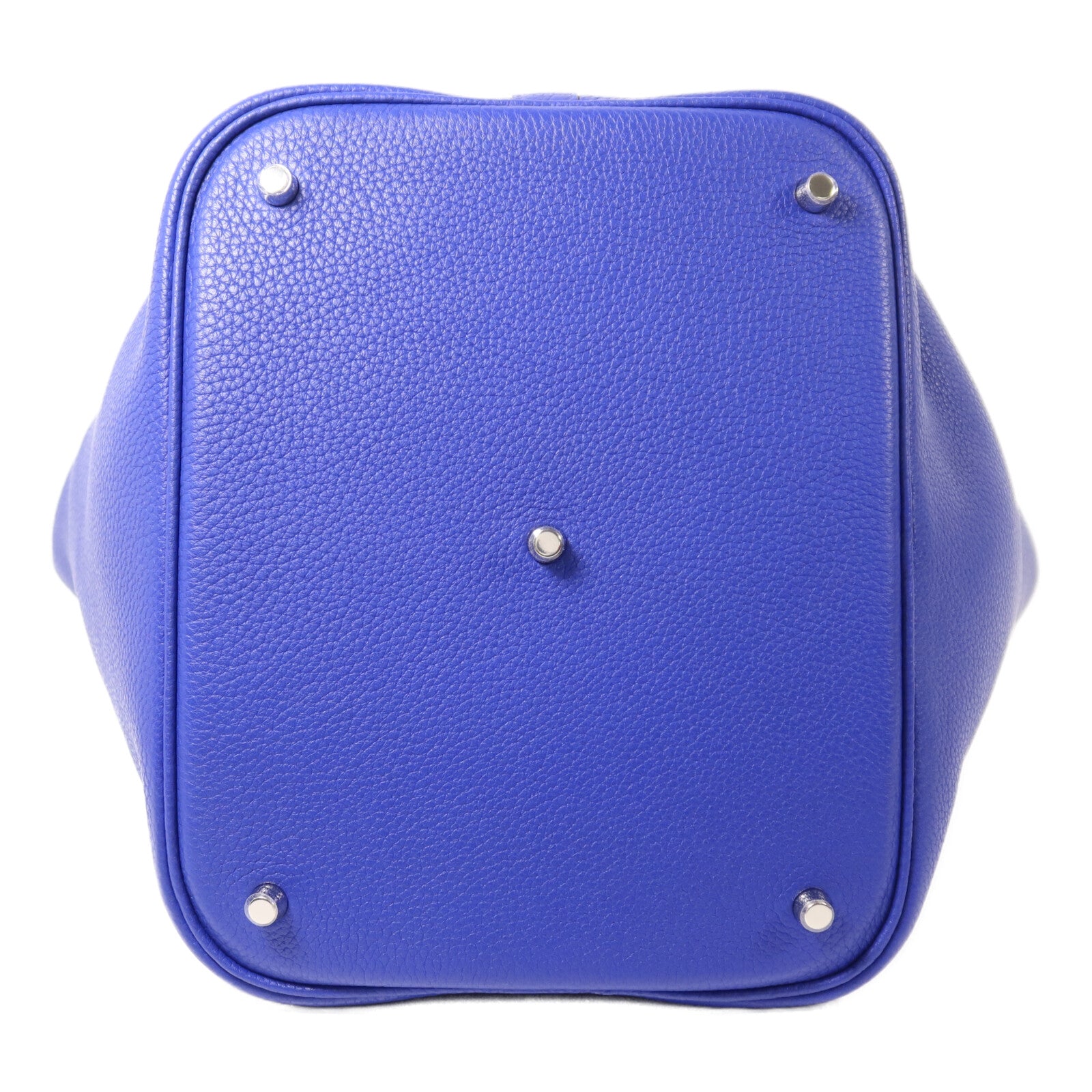 HERMES Clemence皮革Picotin GM銀扣手挽袋Bleu Electrique