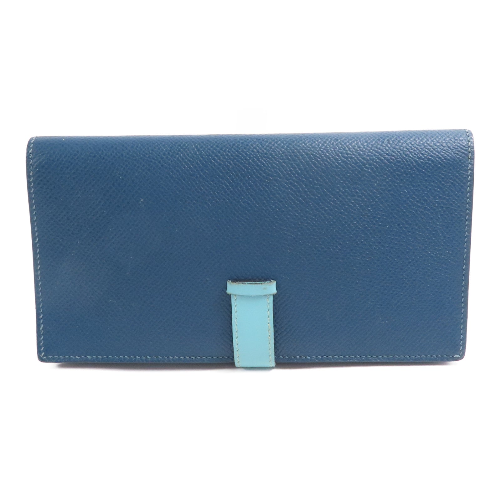 HERMES Epson皮革Bearn Long Wallet銀扣長錢包Colvert/Bleu St Cyr
